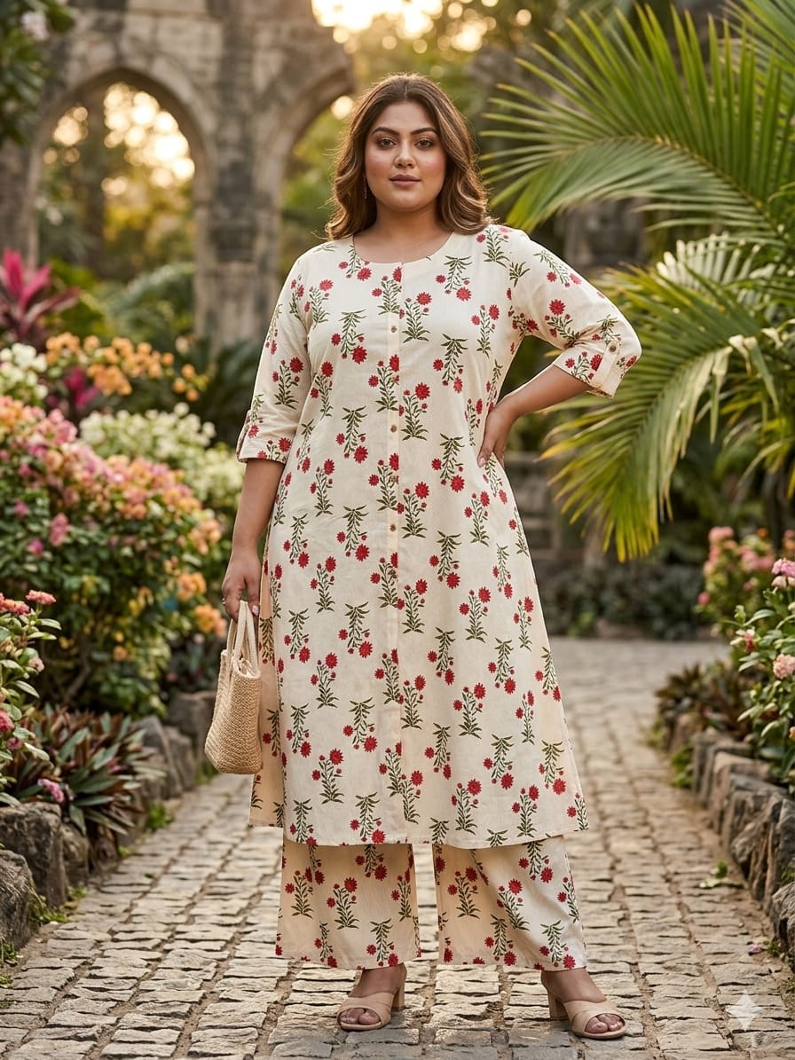 Naisha K 833 Plus Size Cotton Printed Kurti With Bottom