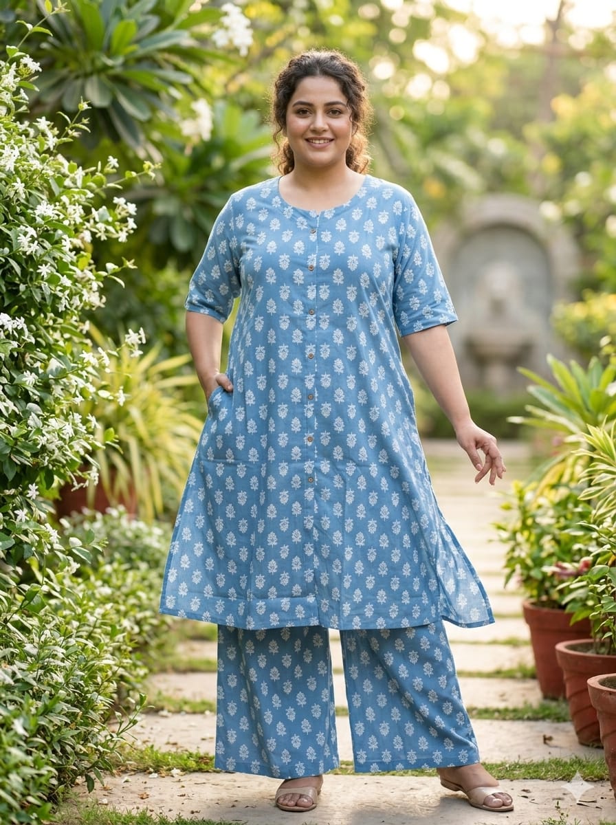 Naisha K 833 Plus Size Cotton Printed Kurti With Bottom