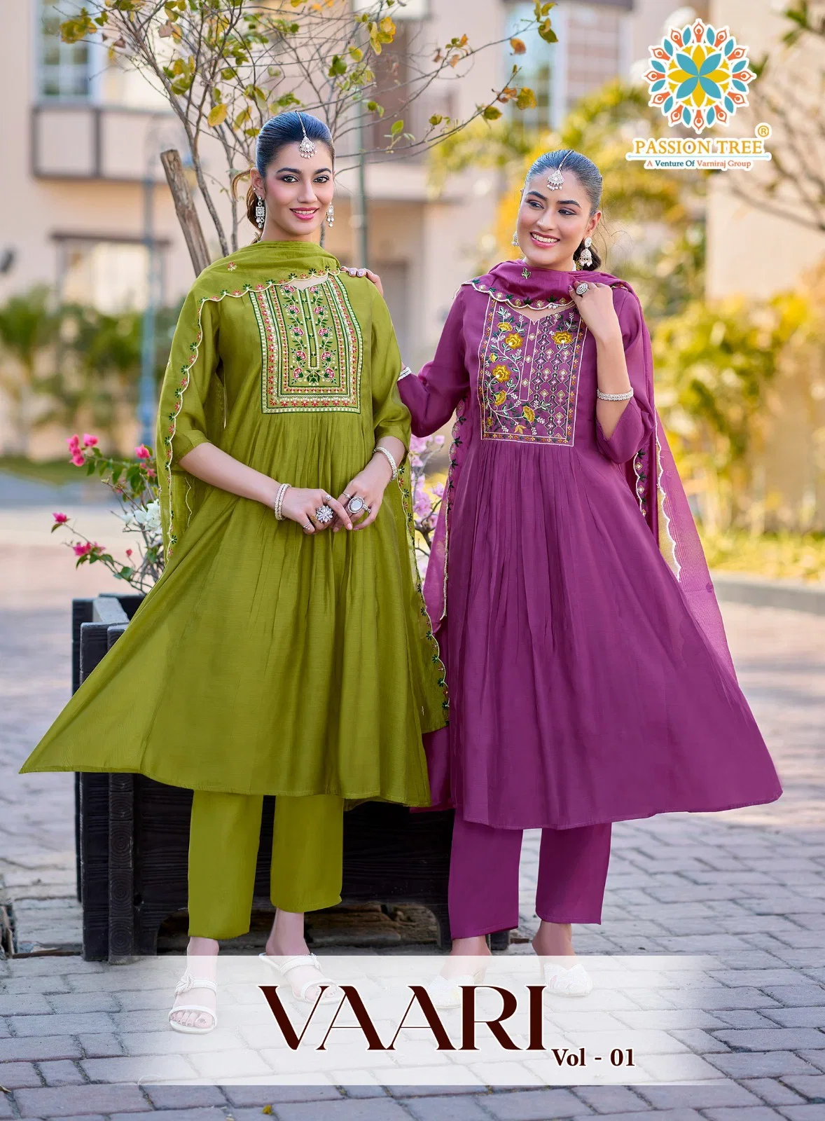 Vaari Vol 1 Passion Tree Mal Chanderi Fancy Embroidered Kurti With Bottom Dupatta