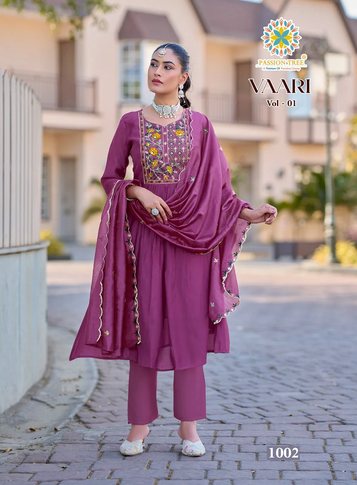 Vaari Vol 1 Passion Tree Mal Chanderi Fancy Embroidered Kurti With Bottom Dupatta