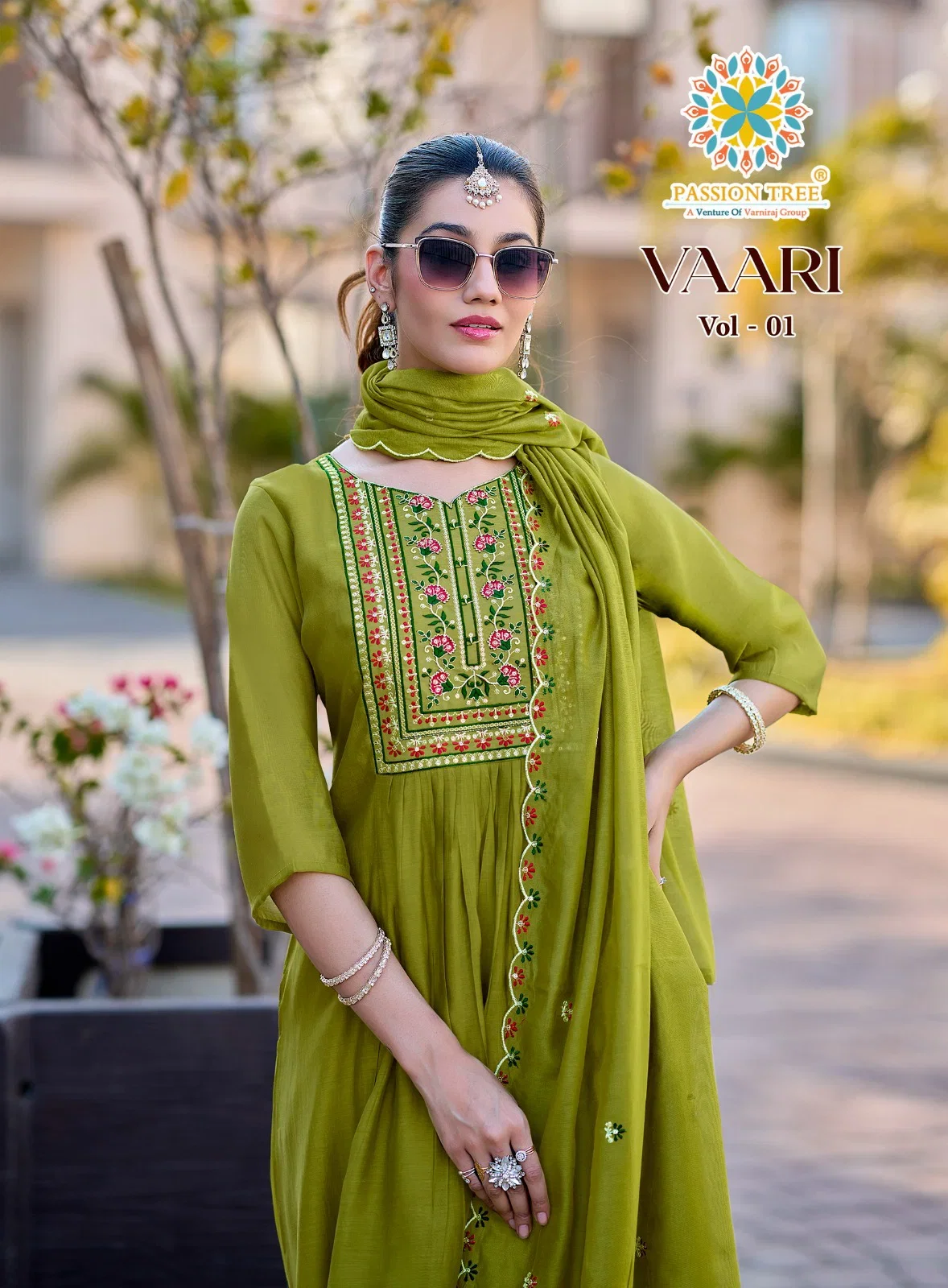 Vaari Vol 1 Passion Tree Mal Chanderi Fancy Embroidered Kurti With Bottom Dupatta