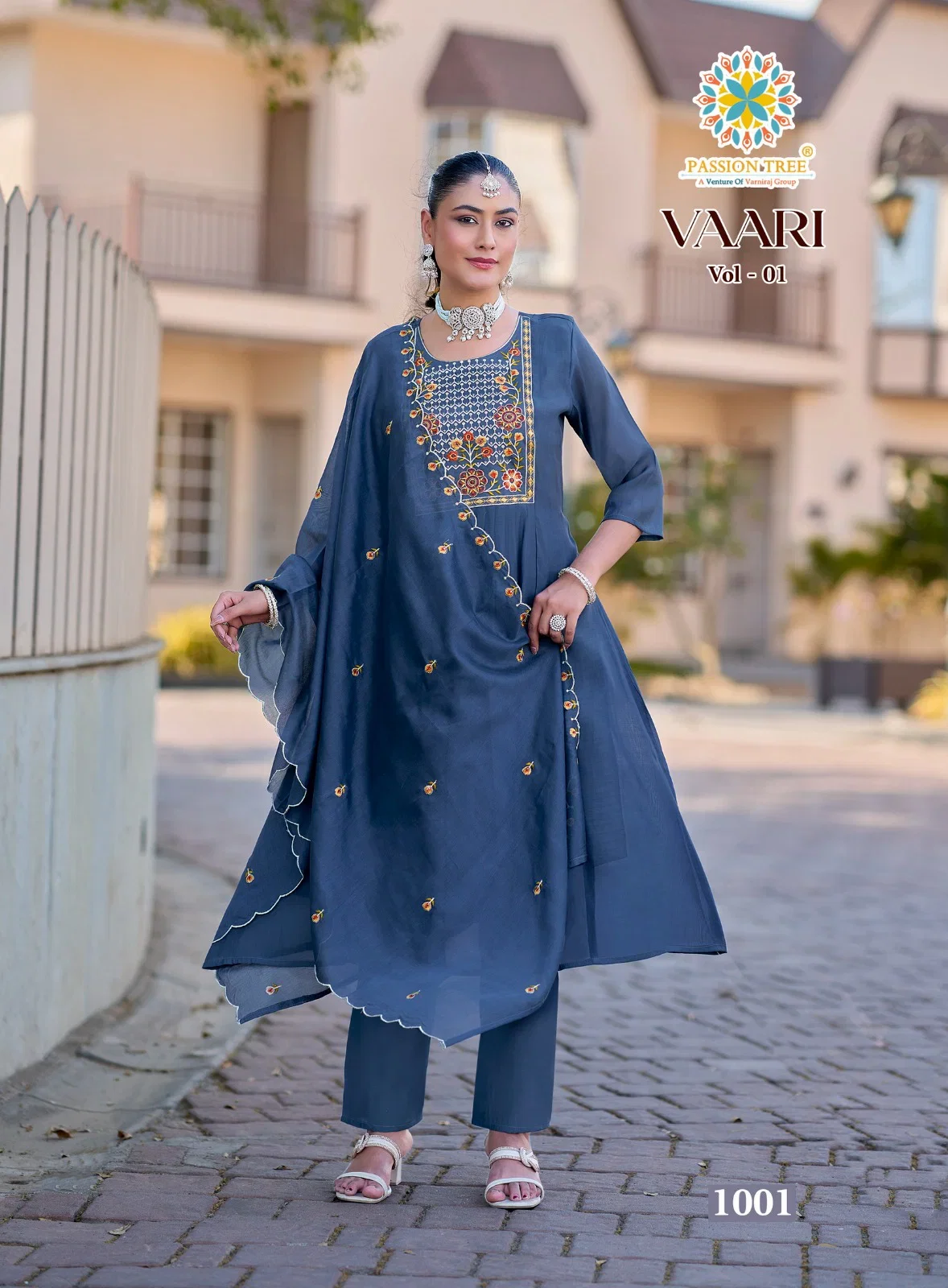 Vaari Vol 1 Passion Tree Mal Chanderi Fancy Embroidered Kurti With Bottom Dupatta