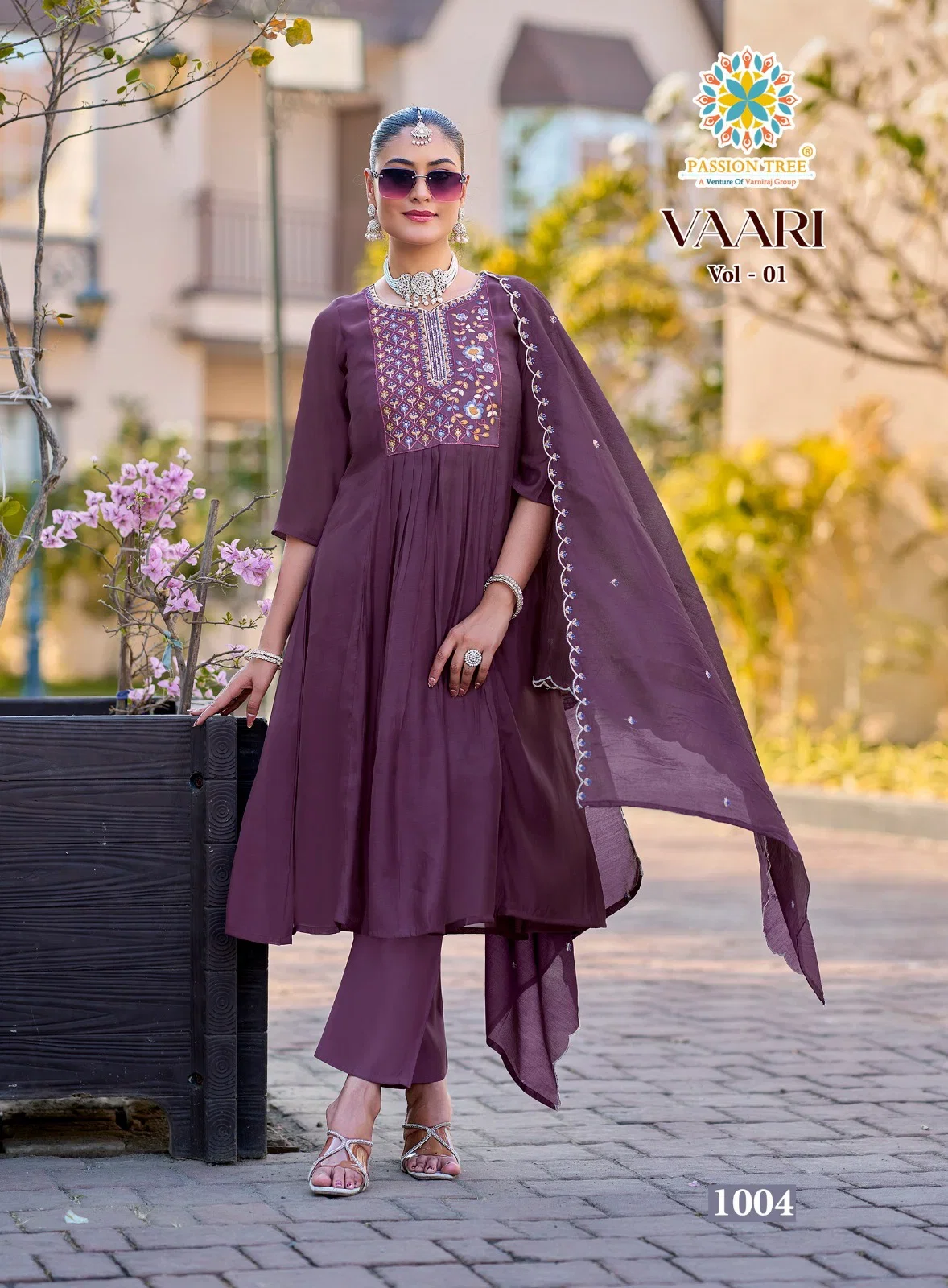 Vaari Vol 1 Passion Tree Mal Chanderi Fancy Embroidered Kurti With Bottom Dupatta