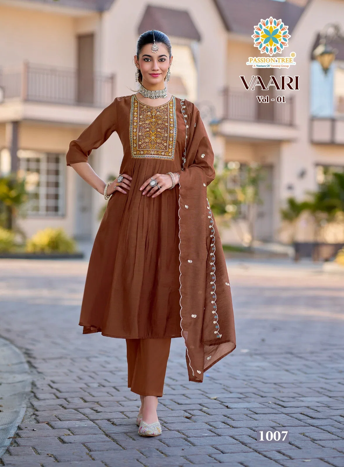 Vaari Vol 1 Passion Tree Mal Chanderi Fancy Embroidered Kurti With Bottom Dupatta