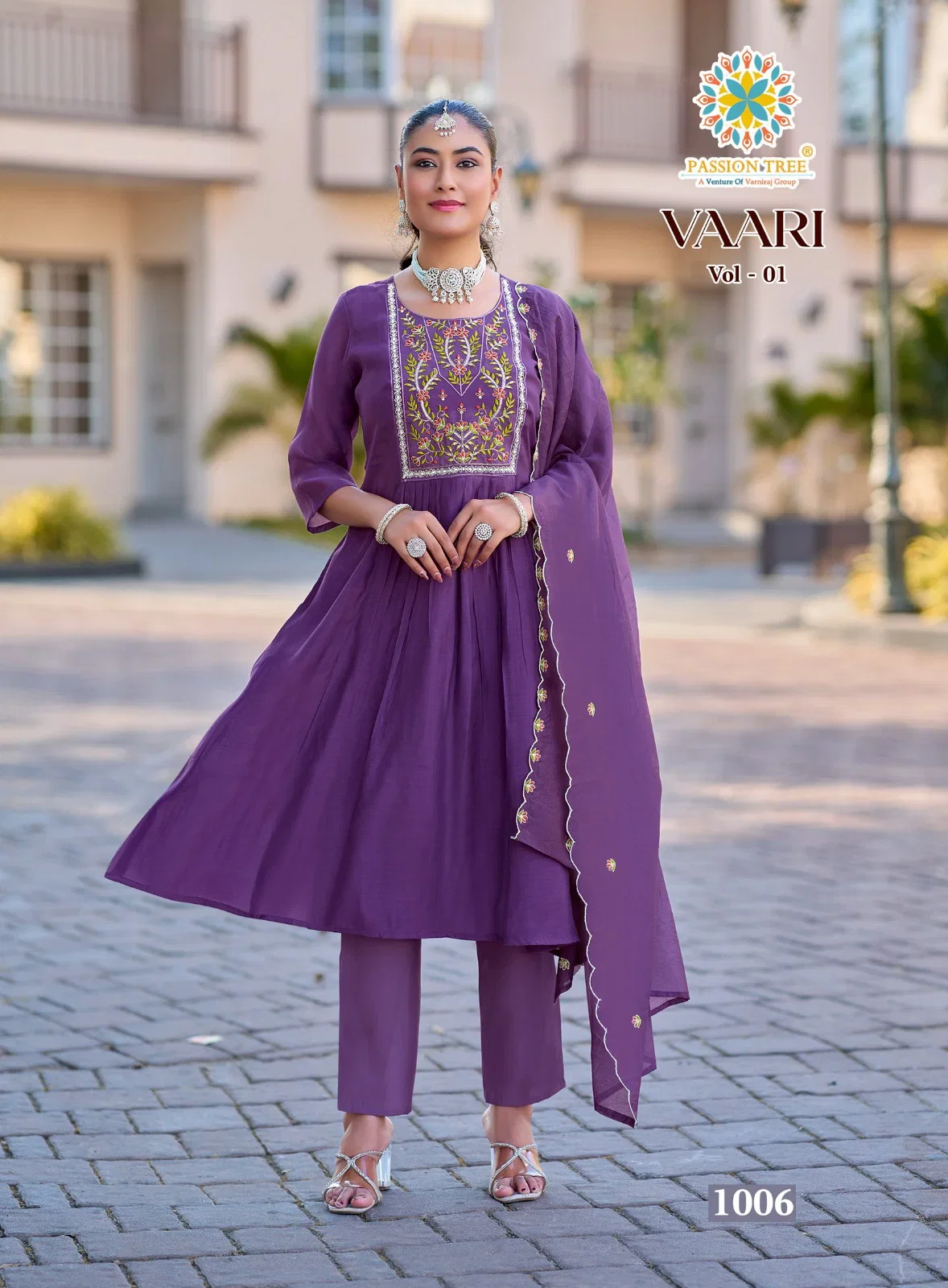 Vaari Vol 1 Passion Tree Mal Chanderi Fancy Embroidered Kurti With Bottom Dupatta