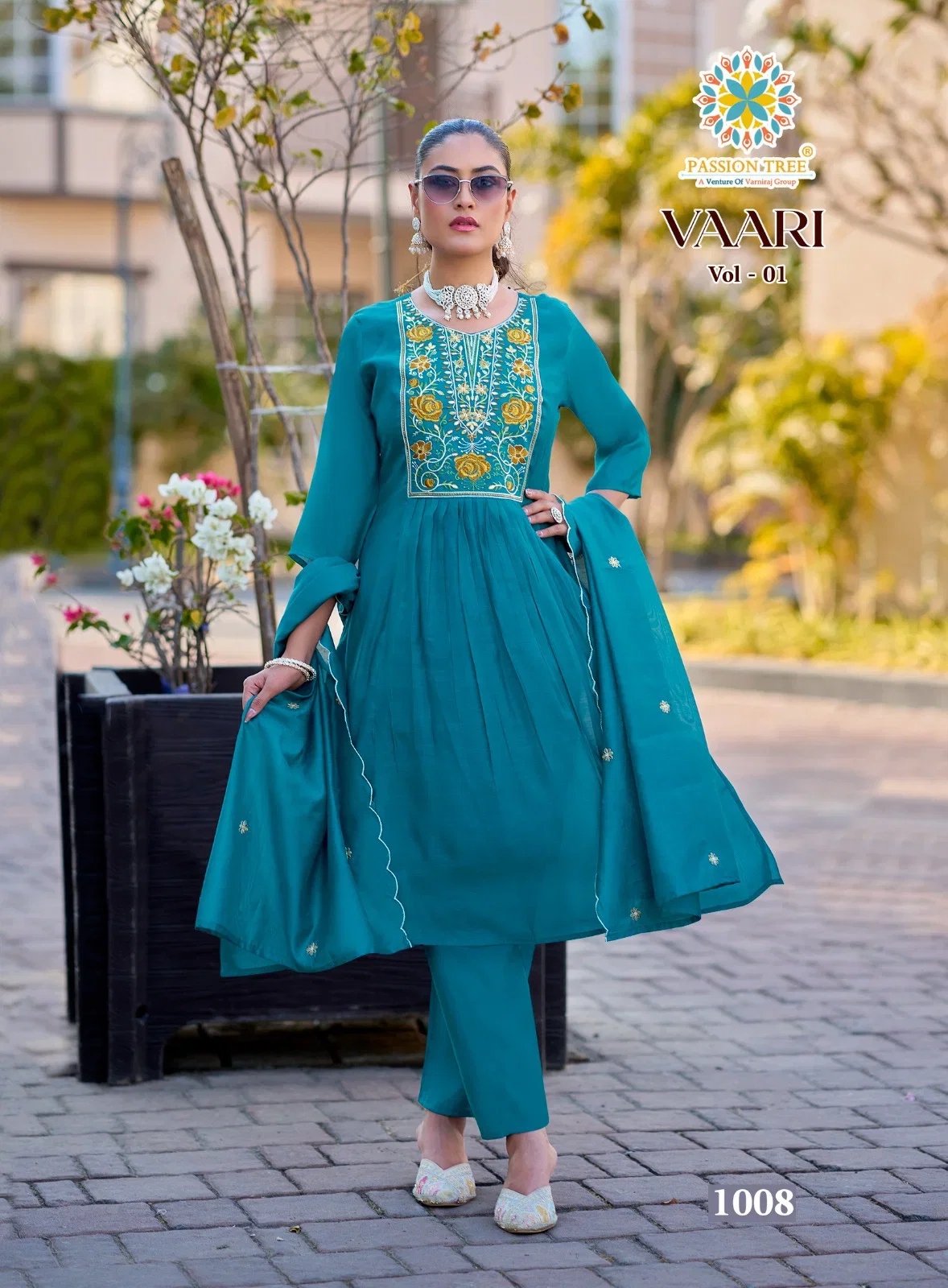 Vaari Vol 1 Passion Tree Mal Chanderi Fancy Embroidered Kurti With Bottom Dupatta