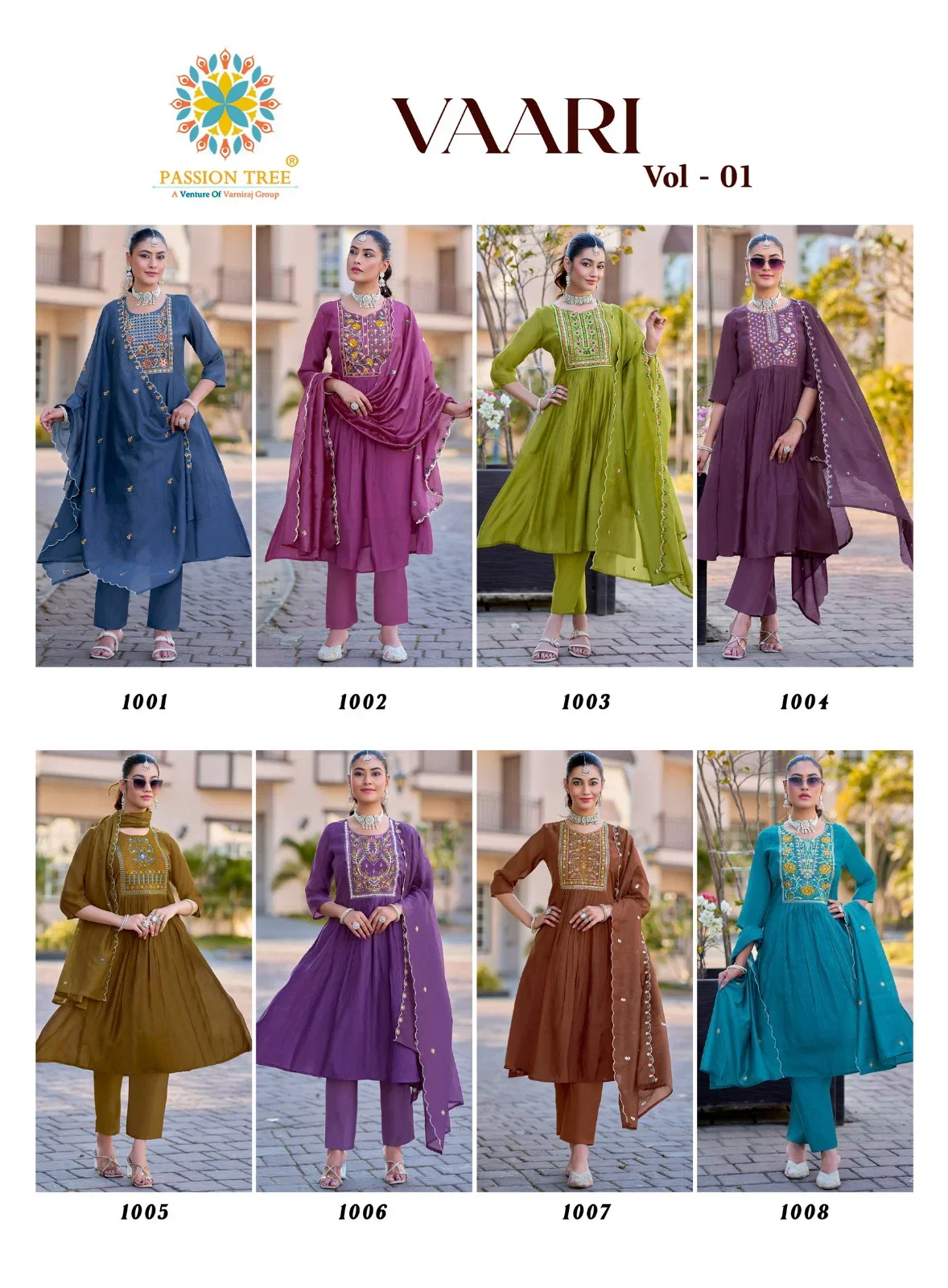 Vaari Vol 1 Passion Tree Mal Chanderi Fancy Embroidered Kurti With Bottom Dupatta