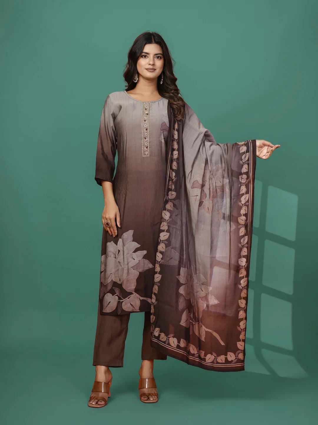 Hr R 1480 Roman Silk Printed Kurti And Pant Dupatta