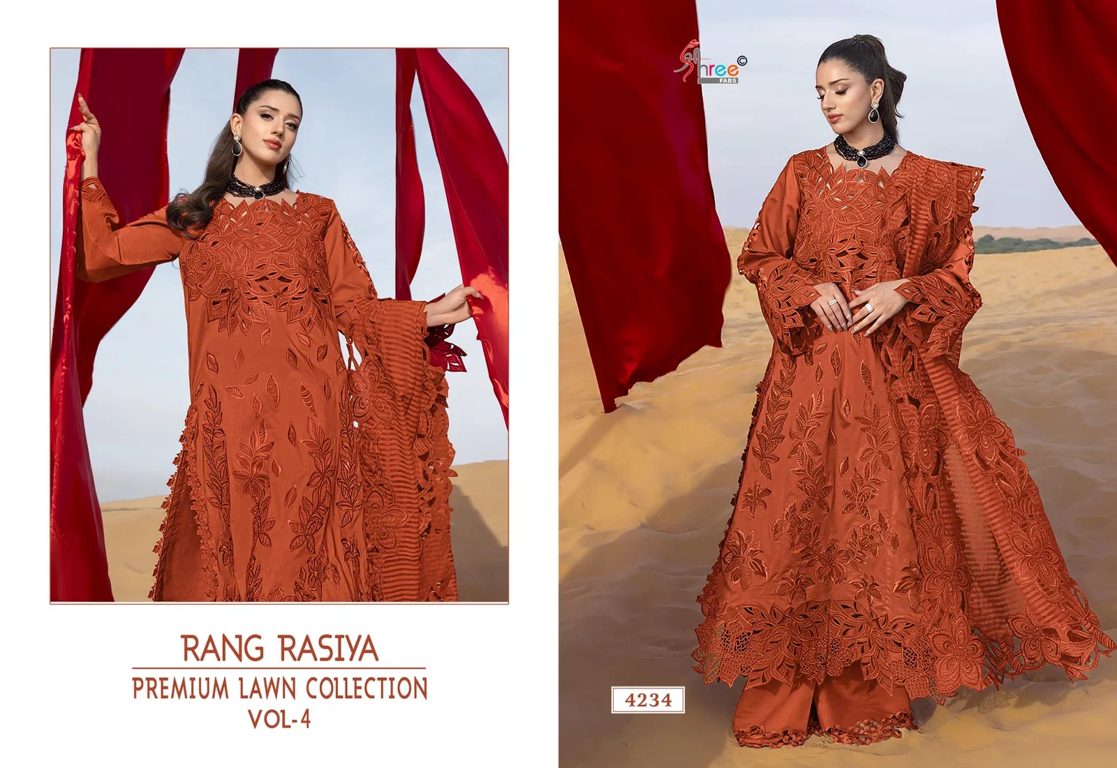 Shree Rang Rasiya Premium Lawn Vol 4 Mal Cotton Dupatta Cotton Embroidered Salwar Suit
