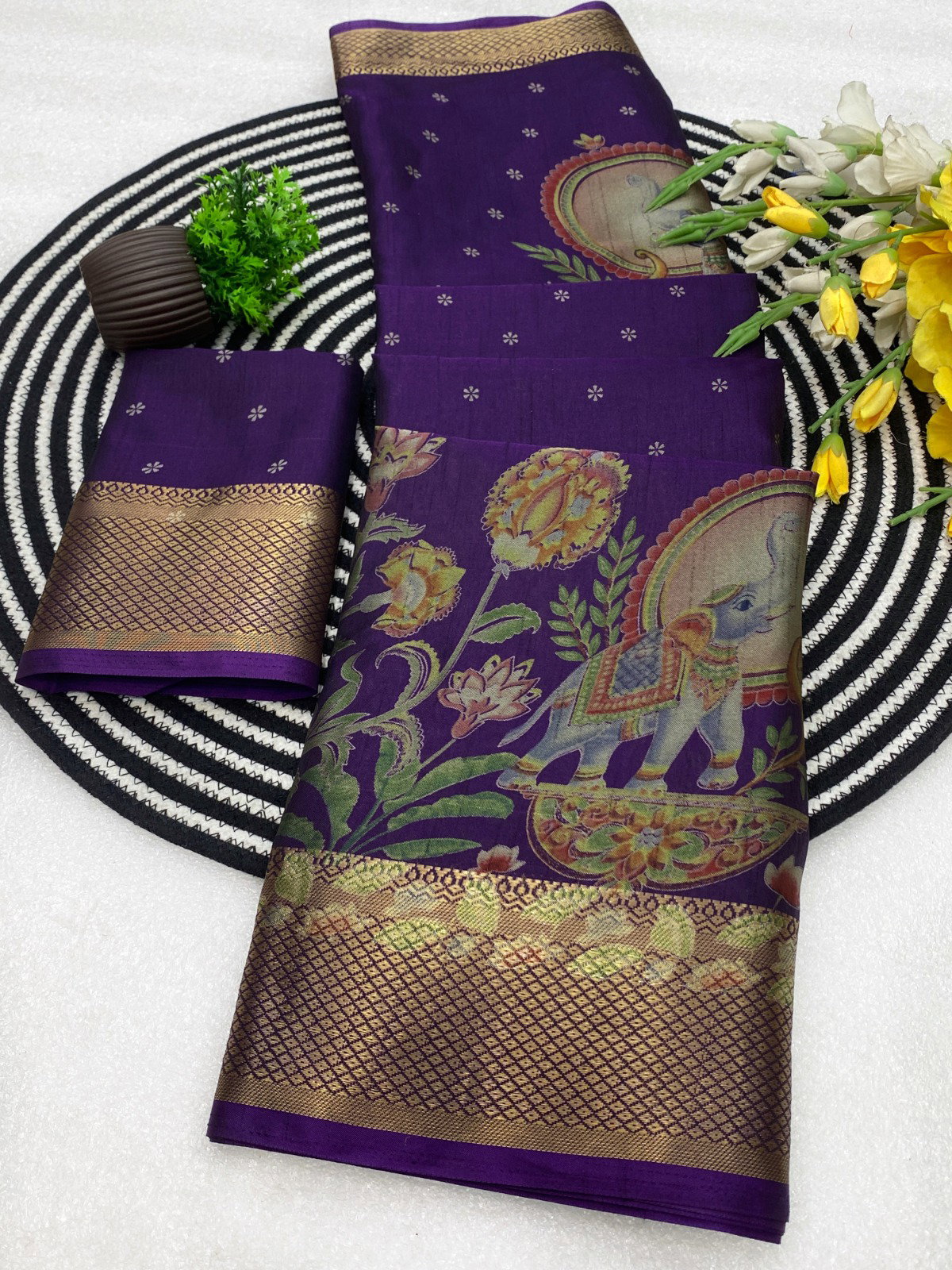 VLC Gaj Mul Cotton Kalamkari Saree