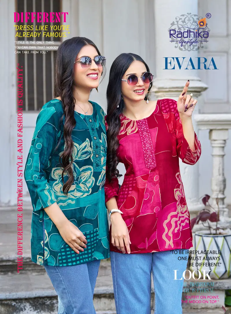 Radhika Evara Vol 1 Rayon Foil Printed Short Top Collection