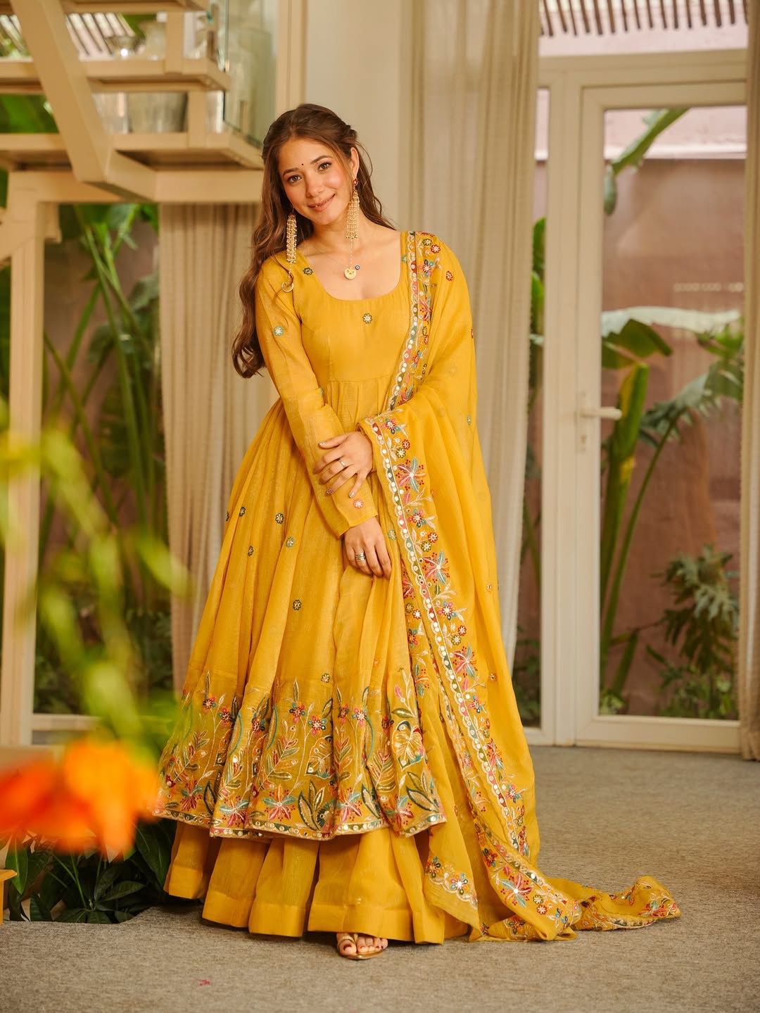 Glory KD 1595 Crunchy Silk Anarkali Plazoo With Dupatta