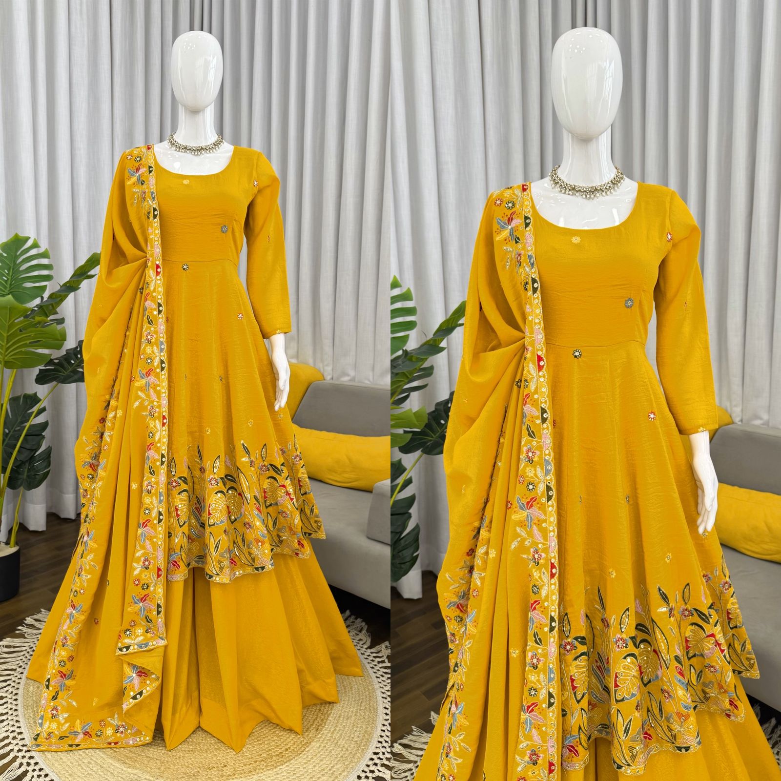 Glory KD 1595 Crunchy Silk Anarkali Plazoo With Dupatta