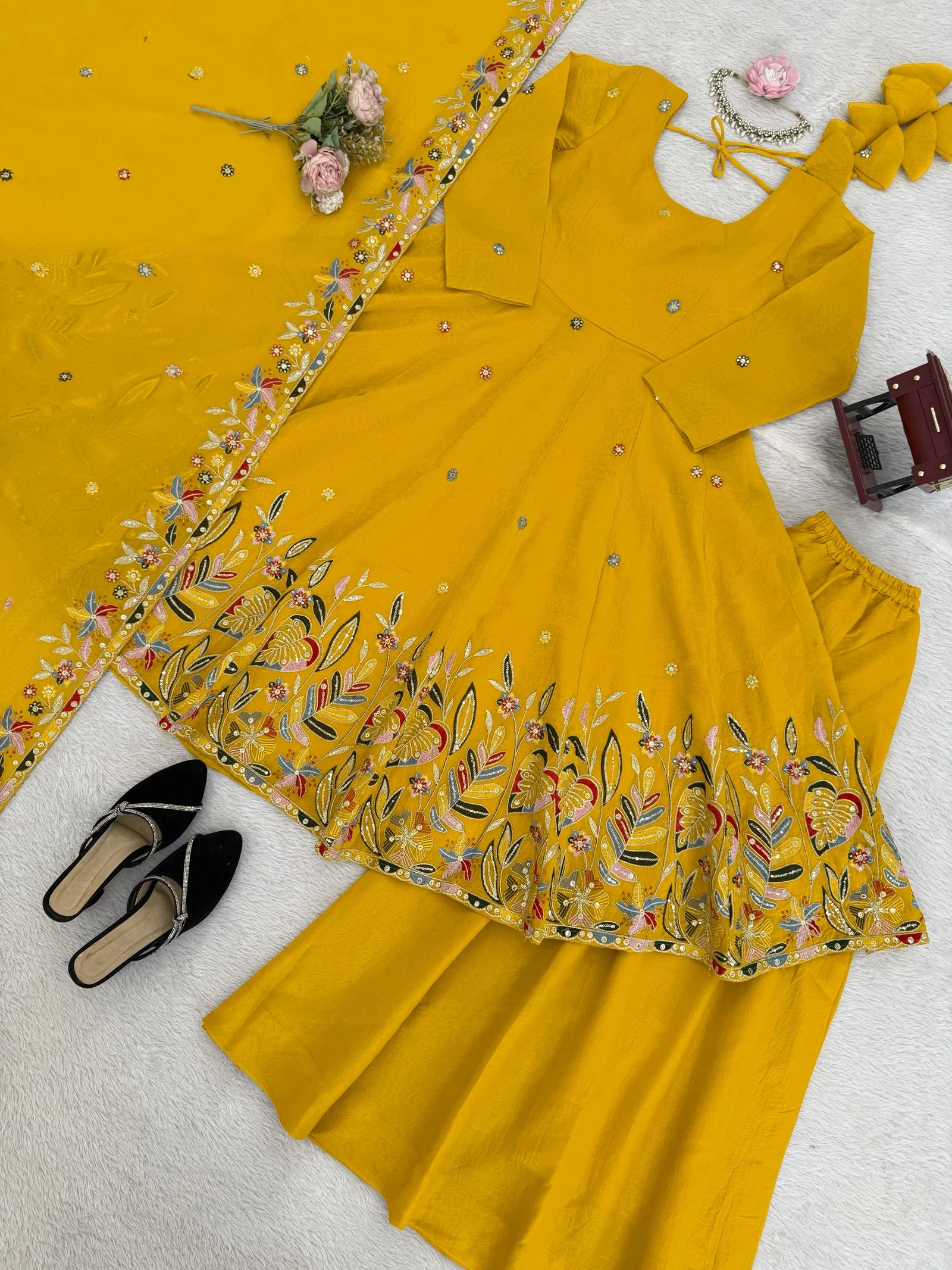 Glory KD 1595 Crunchy Silk Anarkali Plazoo With Dupatta