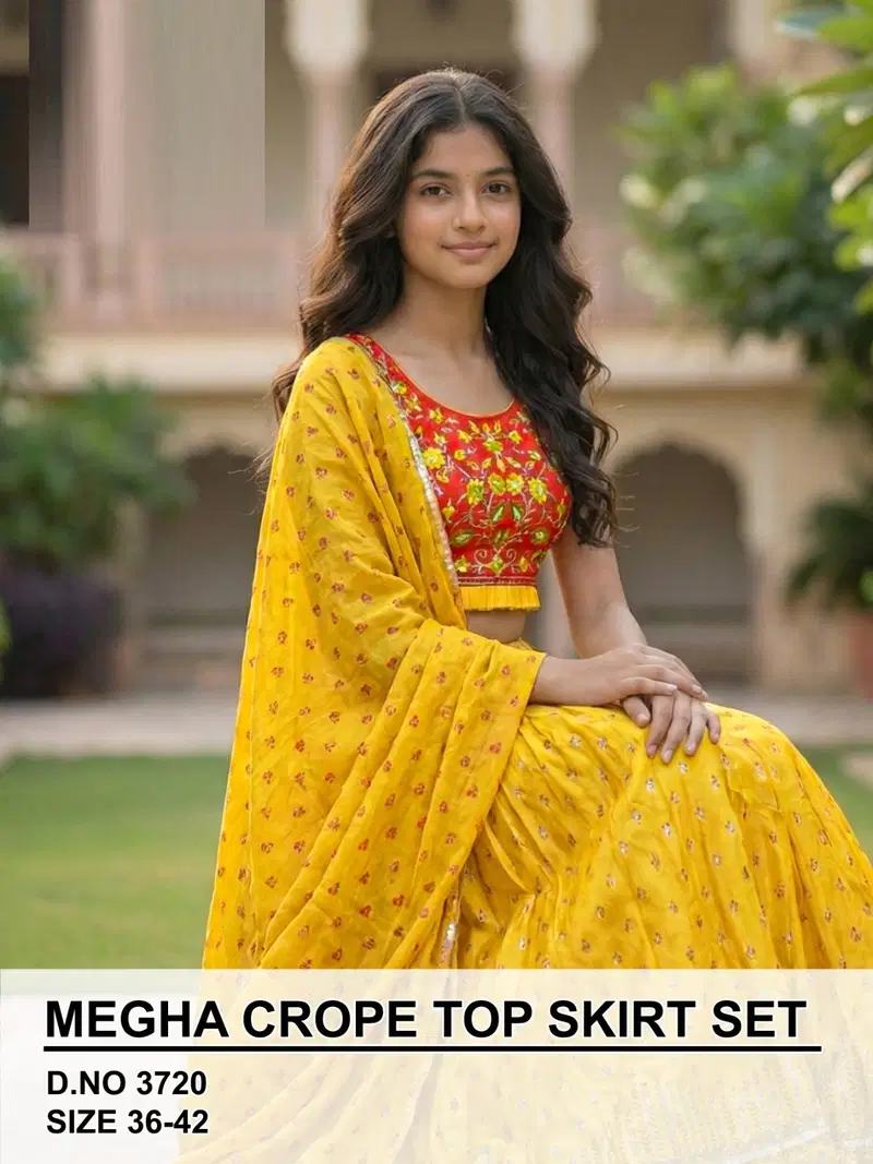 Megha 3720 Satin Silk Crop Top Lehenga Choli Collection