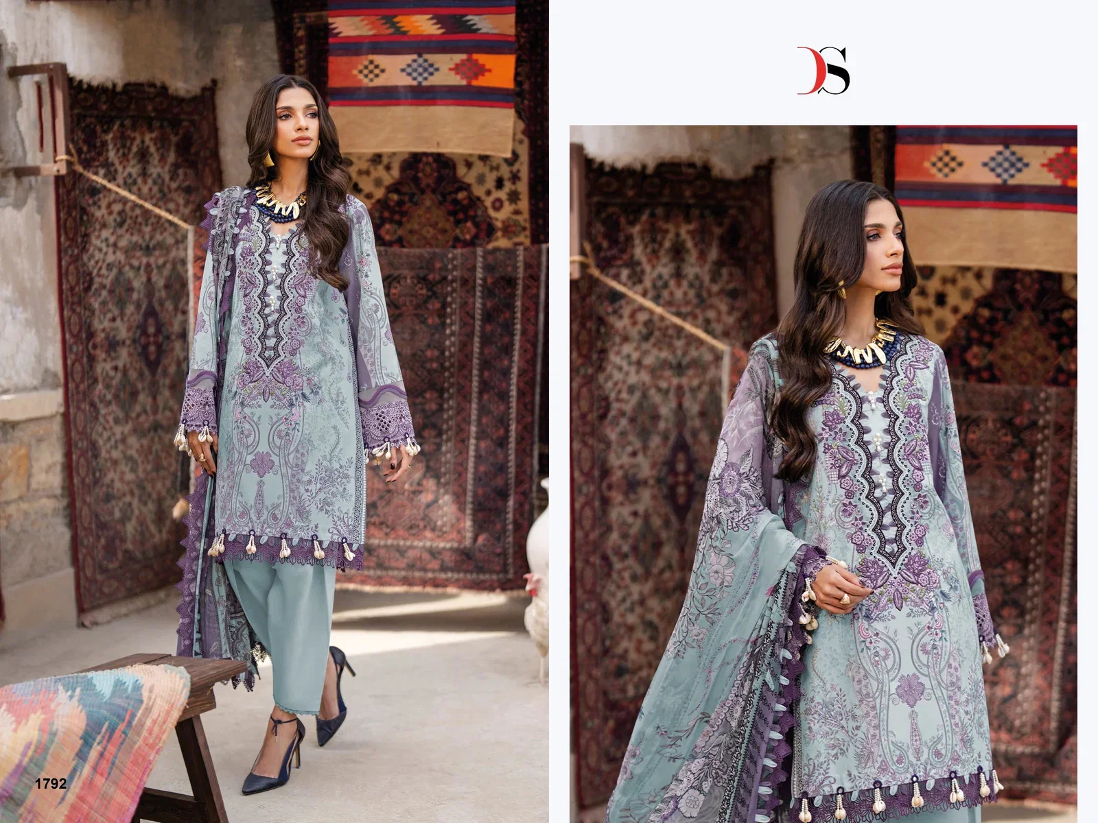 Deepsy jade Bliss Lawn Vol 5 Chiffon Dupatta Cotton Patch Embroidered Salwar Kameez
