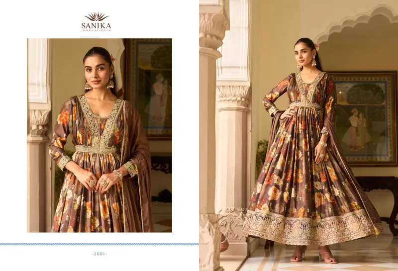 Sanika Jagmag Chinon Silk Designer Gown With Dupatta Collection
