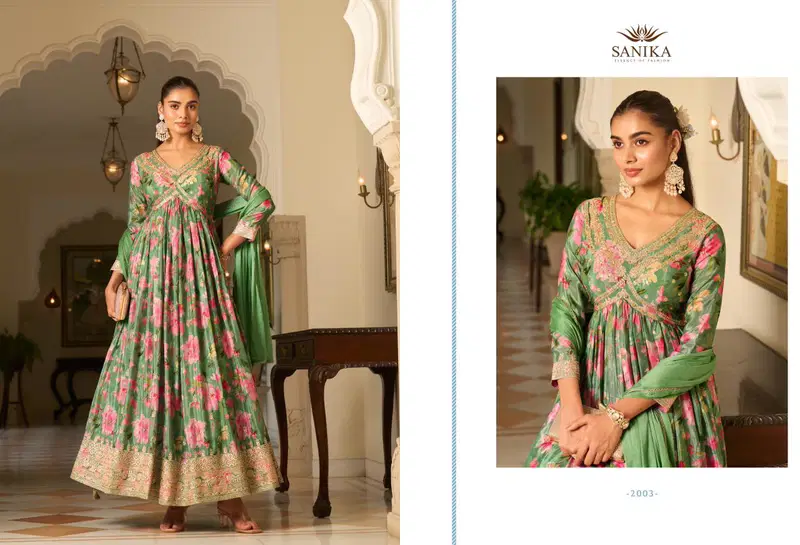 Sanika Jagmag Chinon Silk Designer Gown With Dupatta Collection