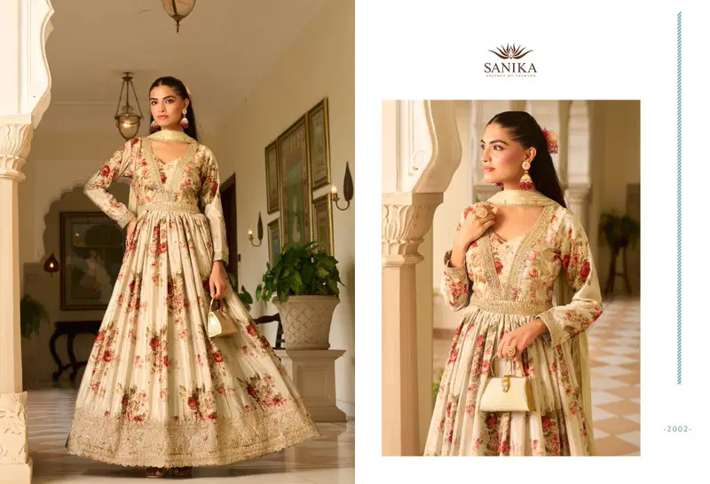 Sanika Jagmag Chinon Silk Designer Gown With Dupatta Collection