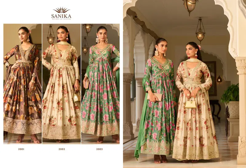 Sanika Jagmag Chinon Silk Designer Gown With Dupatta Collection