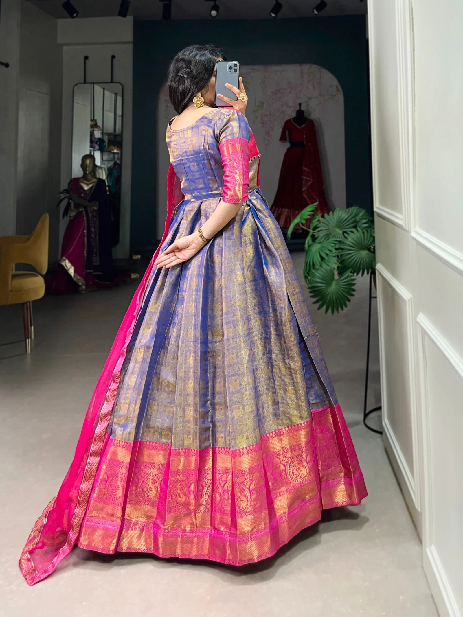 Lekha YF 5311 Kanjivaram Zari Weaving Gown With Dupatta