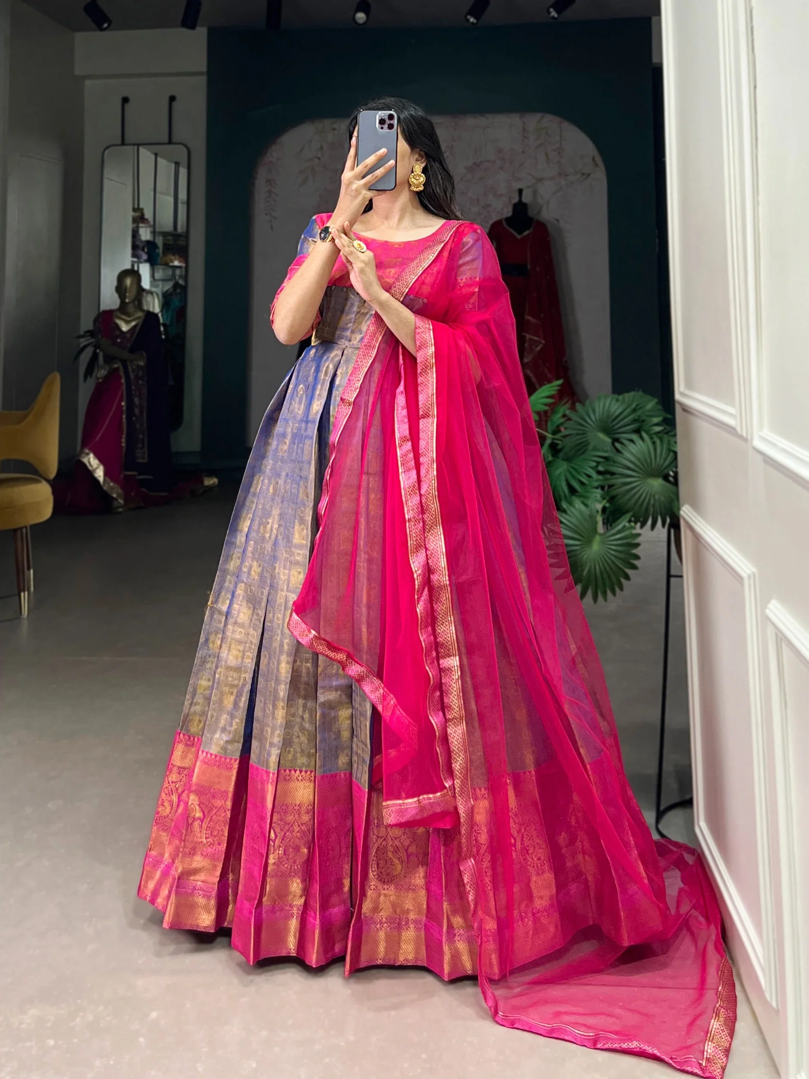 Lekha YF 5311 Kanjivaram Zari Weaving Gown With Dupatta