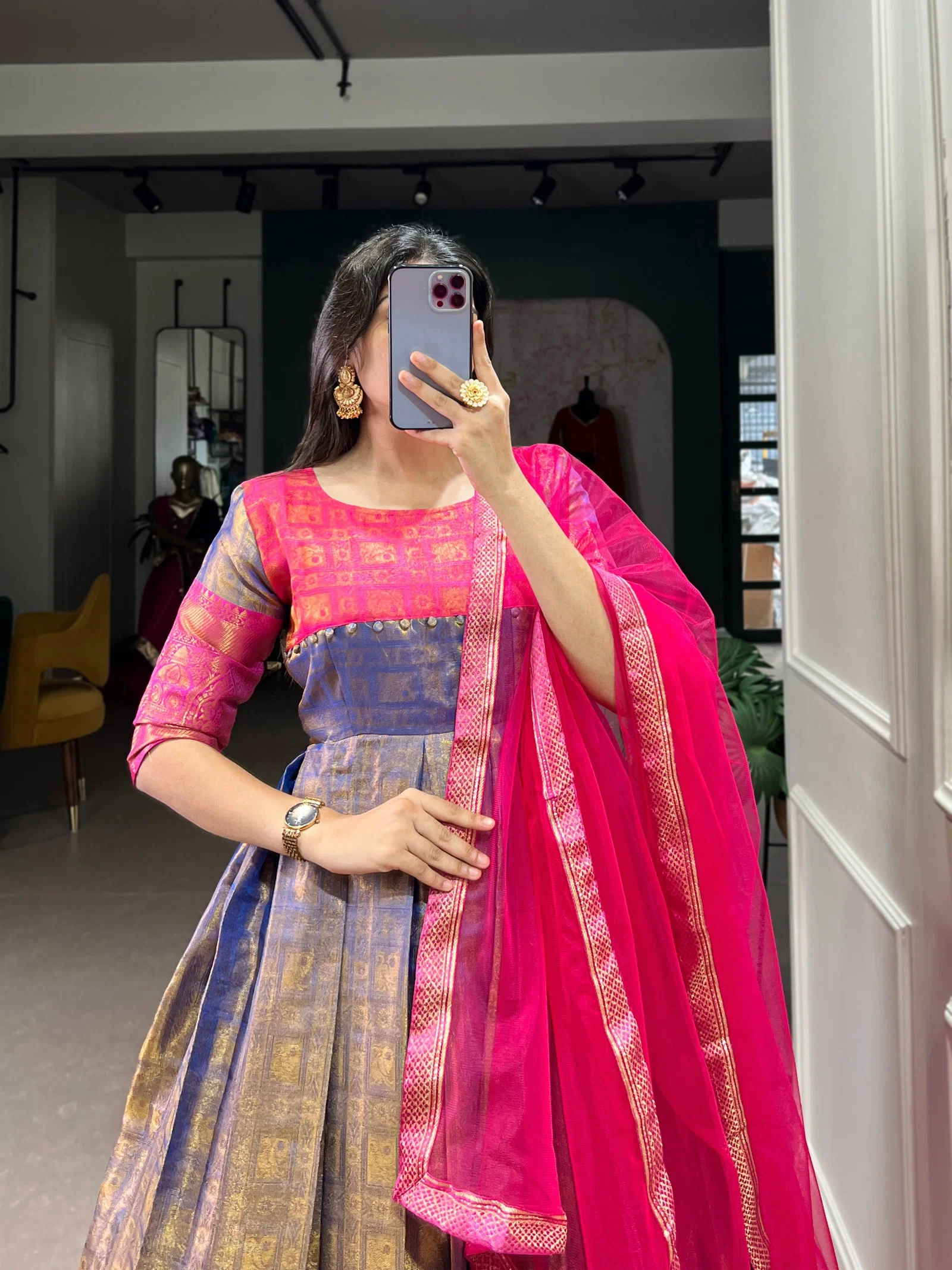 Lekha YF 5311 Kanjivaram Zari Weaving Gown With Dupatta