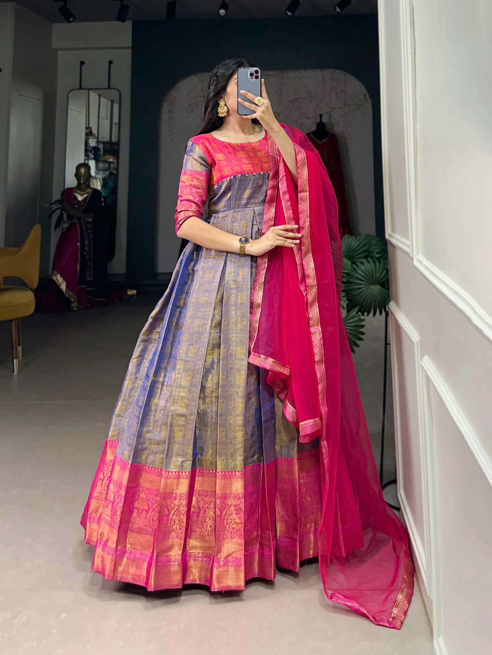 Lekha YF 5311 Kanjivaram Zari Weaving Gown With Dupatta