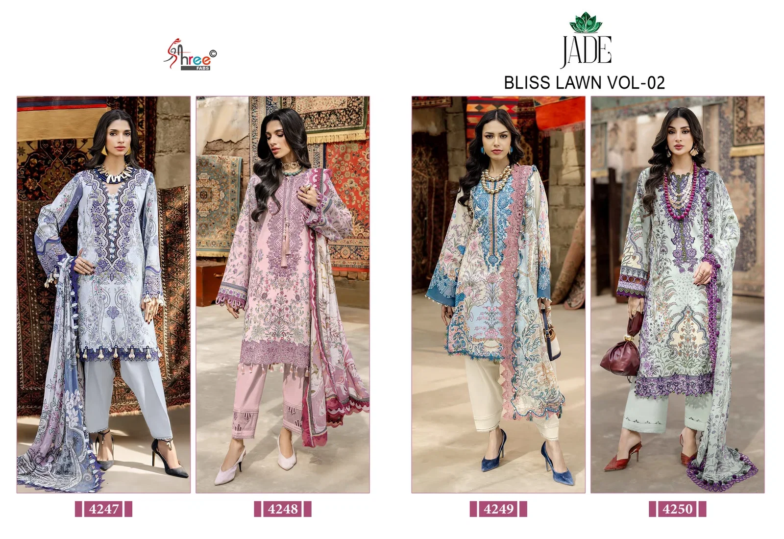 Shree Jade Bliss Lawn Vol 2 Chiffon Dupatta Cotton Printed Salwar Kameez