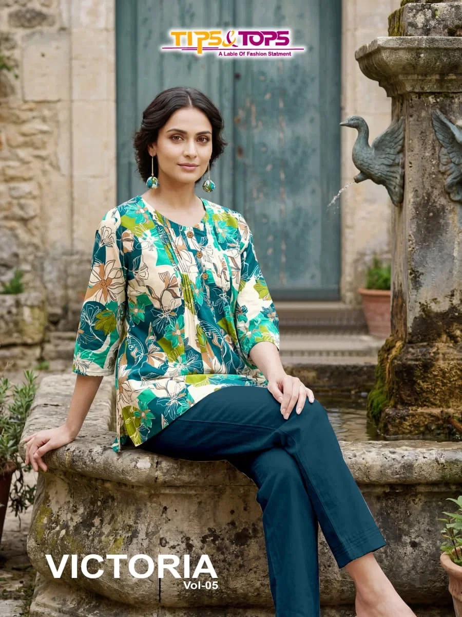 Tips And Tops Victoria Vol 5 Cotton Printed Fancy Short Top Collection