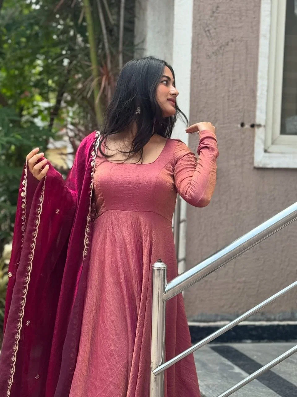 Lekha YC Y177 Wine Blossom Vichitra Silk Gown With Dupatta