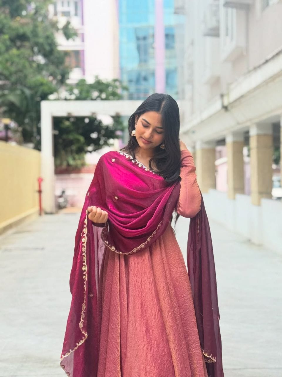 Lekha YC Y177 Wine Blossom Vichitra Silk Gown With Dupatta