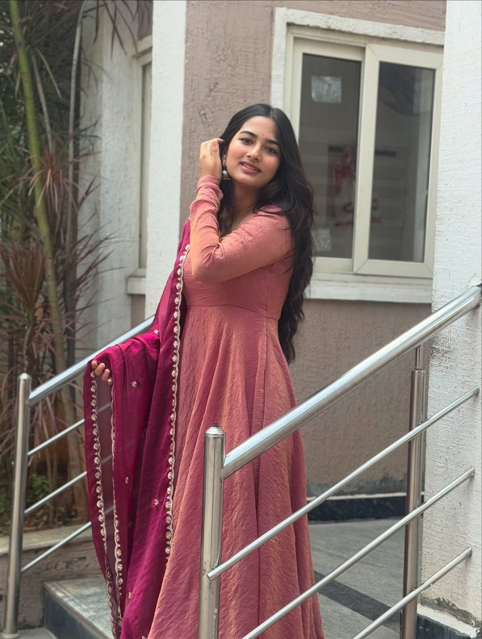 Lekha YC Y177 Wine Blossom Vichitra Silk Gown With Dupatta