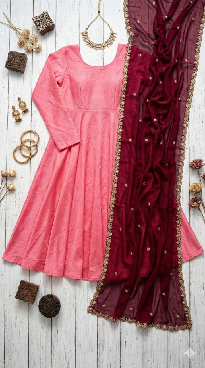Lekha YC Y177 Wine Blossom Vichitra Silk Gown With Dupatta