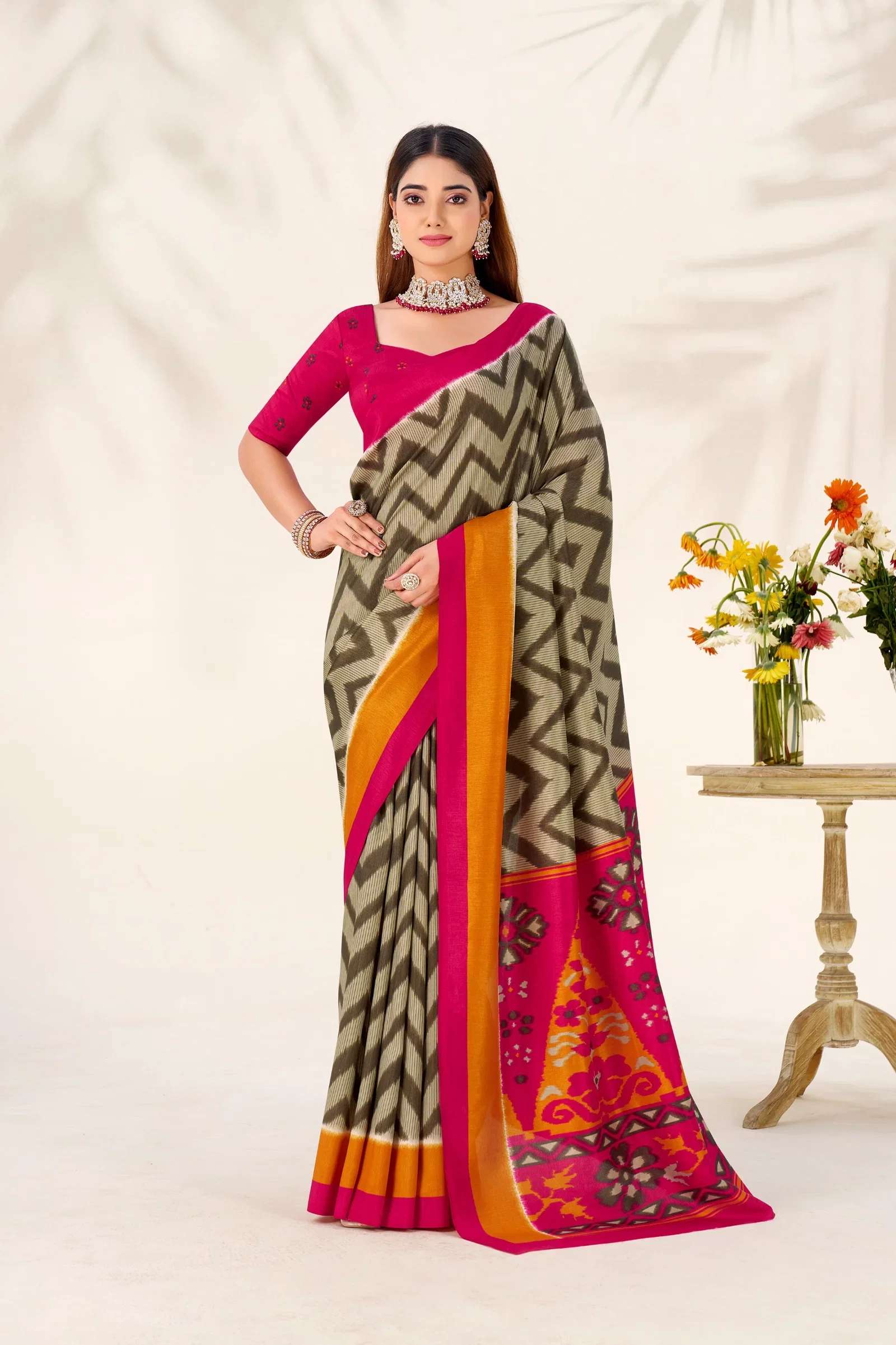 Taraa L 7043 Tasar Silk Zig Zag Printed Saree Collection