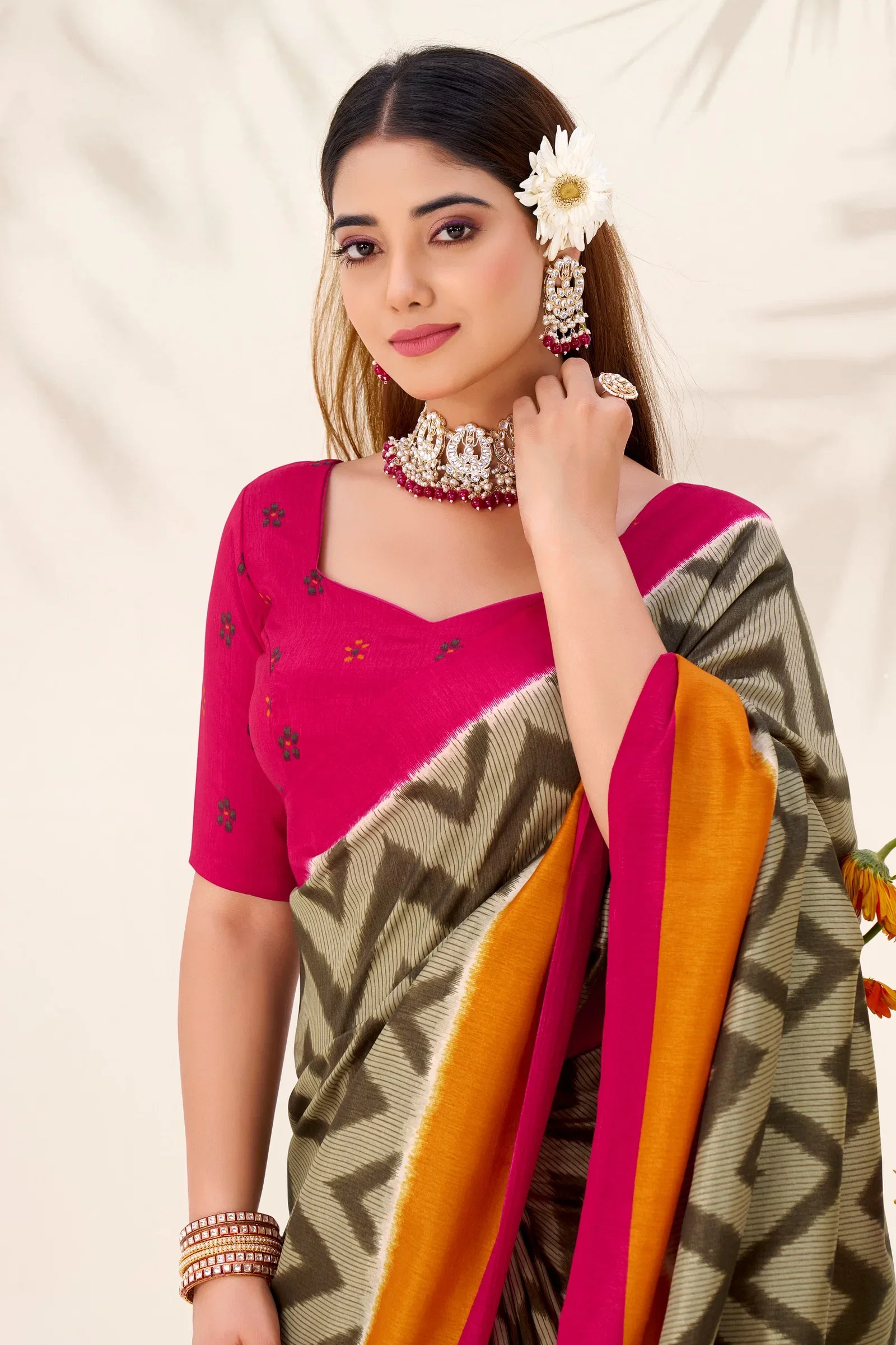 Taraa L 7043 Tasar Silk Zig Zag Printed Saree Collection