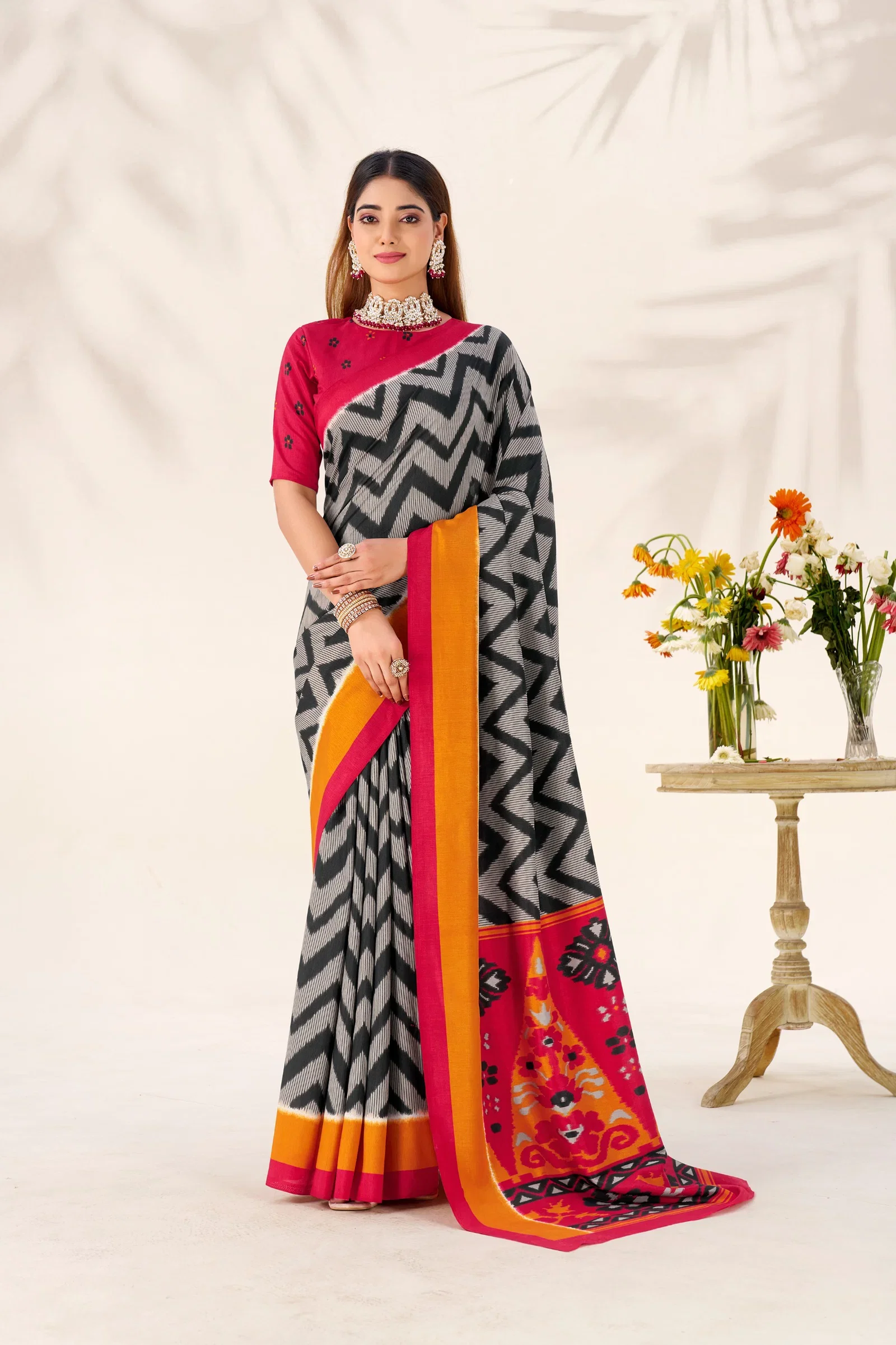Taraa L 7043 Tasar Silk Zig Zag Printed Saree Collection
