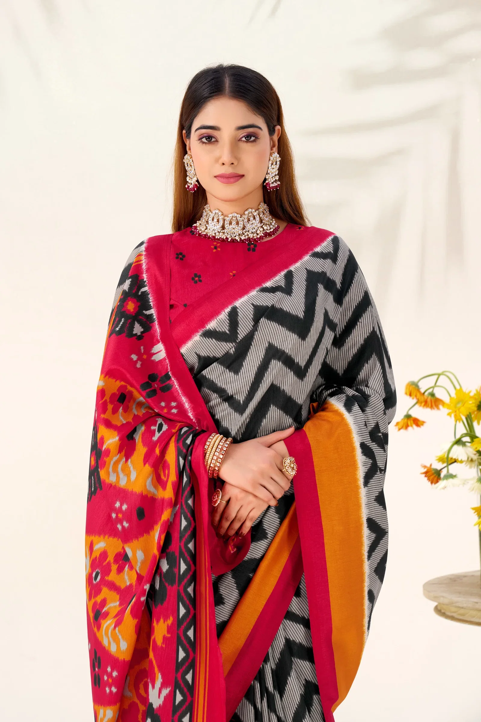 Taraa L 7043 Tasar Silk Zig Zag Printed Saree Collection