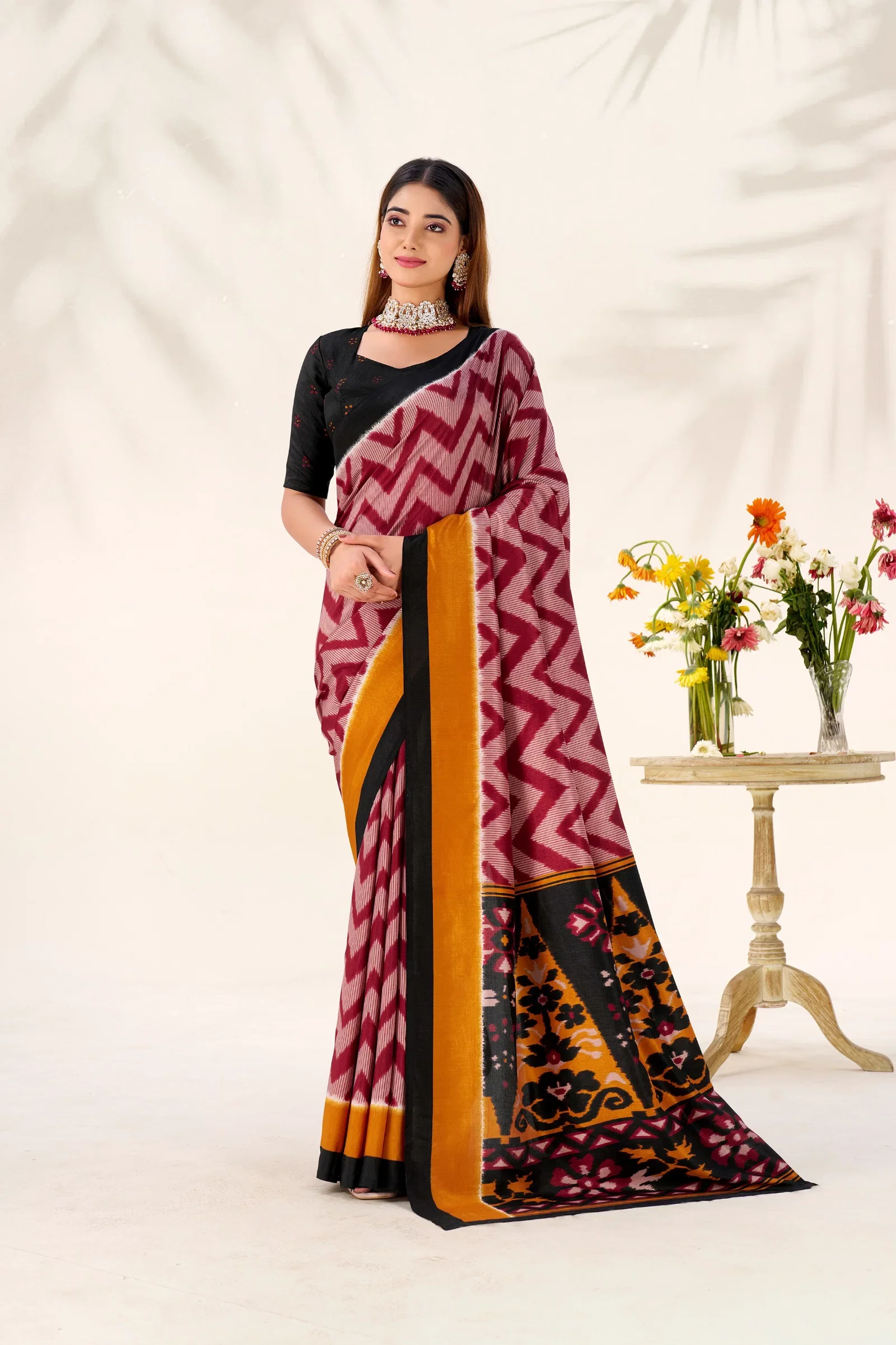 Taraa L 7043 Tasar Silk Zig Zag Printed Saree Collection