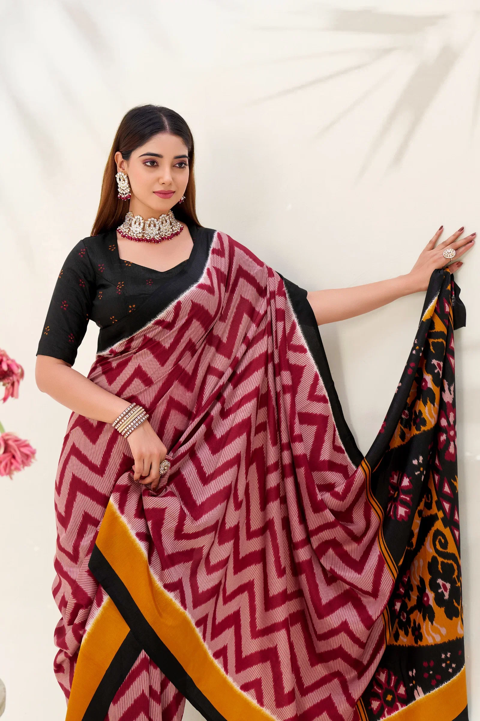 Taraa L 7043 Tasar Silk Zig Zag Printed Saree Collection