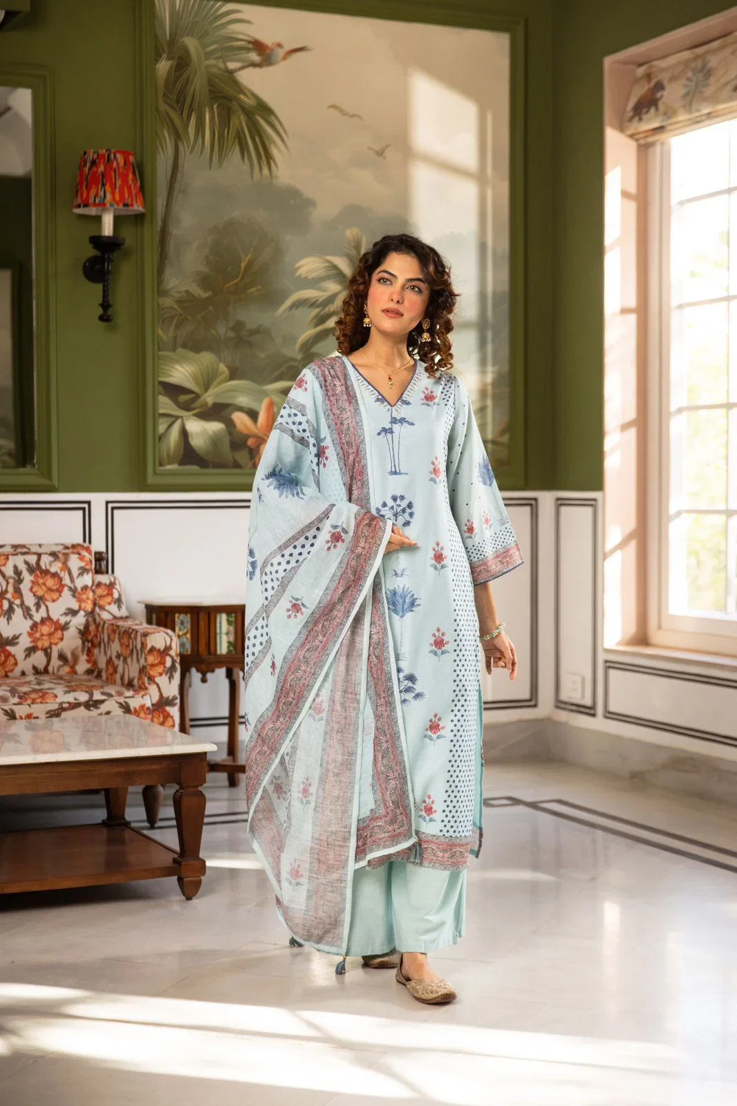 Naisha K 834 Linen Cotton With Embroidered Kurti With Bottom Dupatta