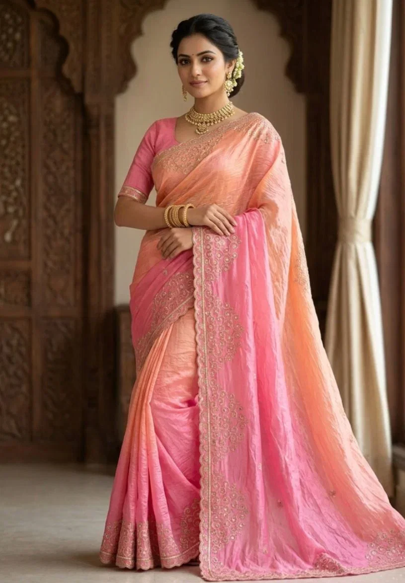 Vt 846 T Gold Crush Padding Beautiful Saree Collection