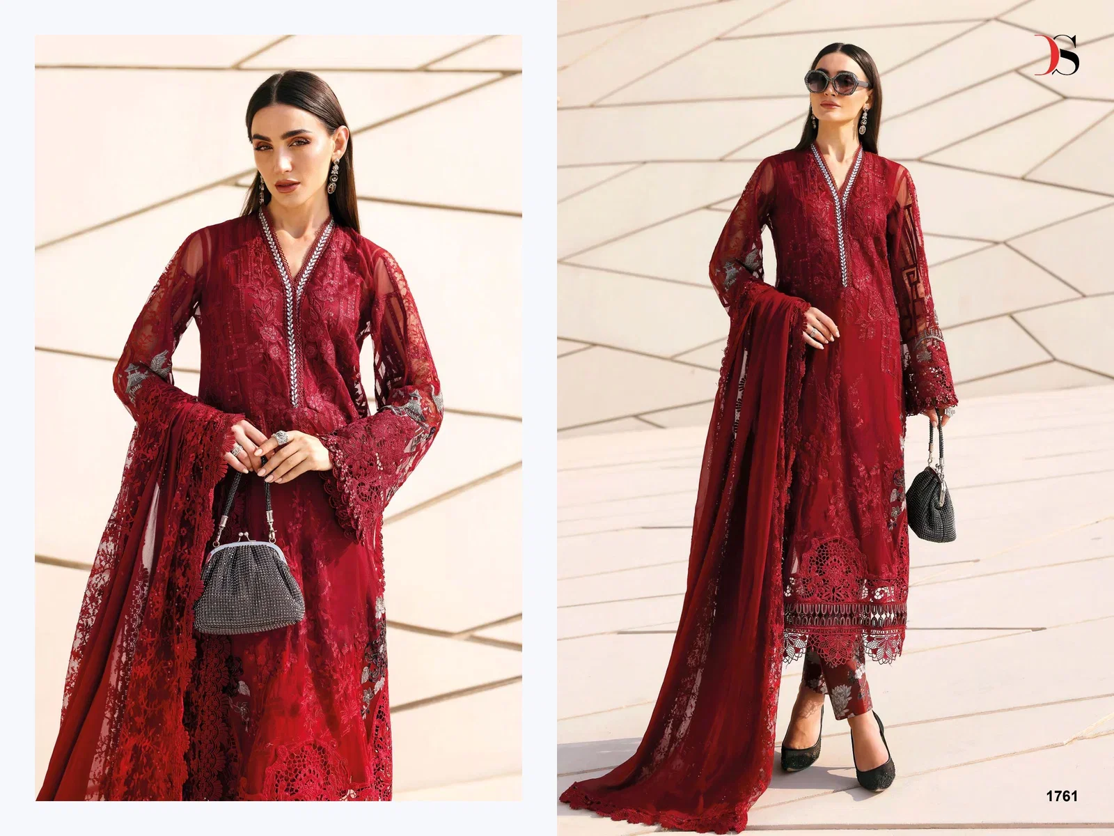 Deepsy Maria B Premium Embroidered Vol 3 Chiffon Dupatta Cotton With Self Embroidered Salwar Kameez