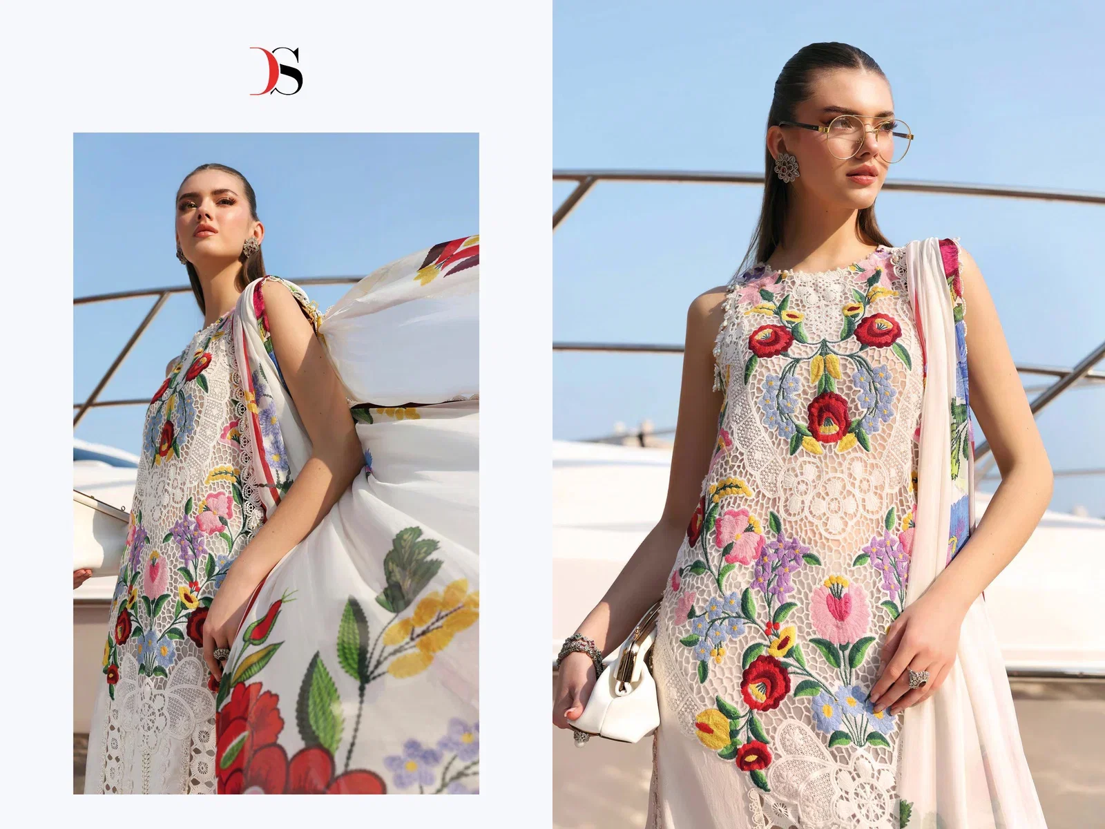 Deepsy Maria B Premium Embroidered Vol 3 Chiffon Dupatta Cotton With Self Embroidered Salwar Kameez