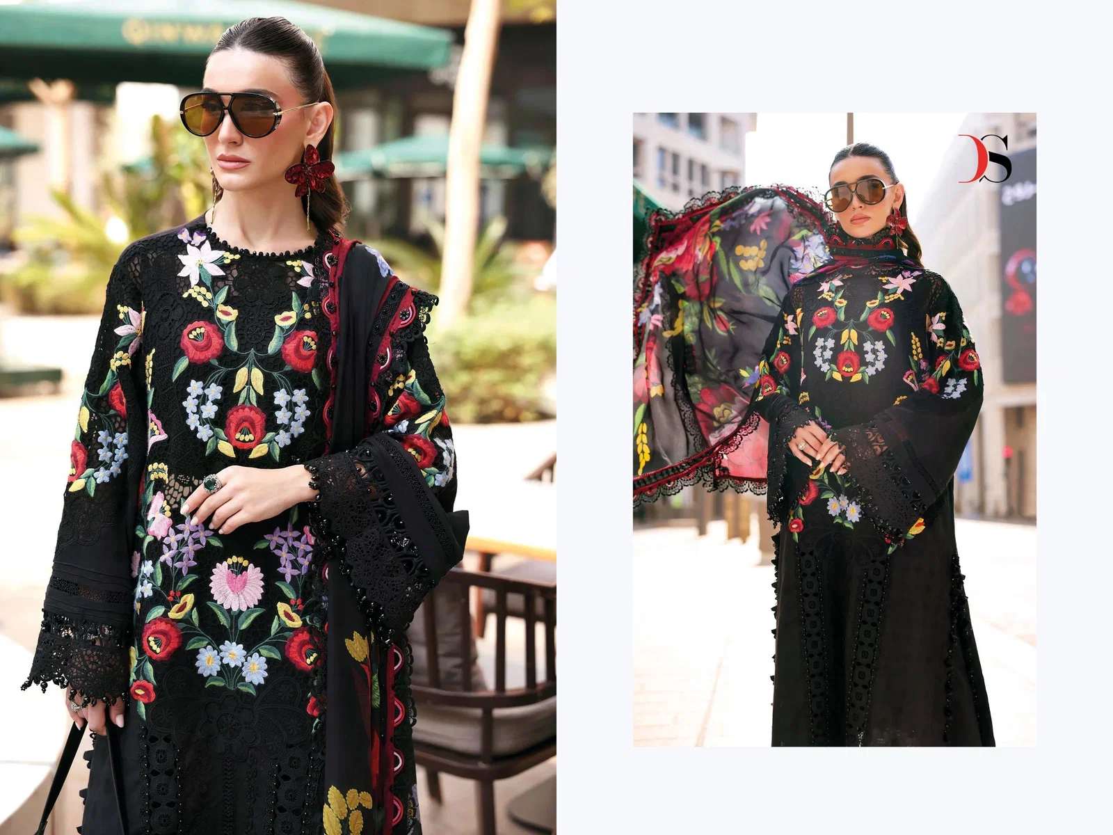 Deepsy Maria B Premium Embroidered Vol 3 Chiffon Dupatta Cotton With Self Embroidered Salwar Kameez