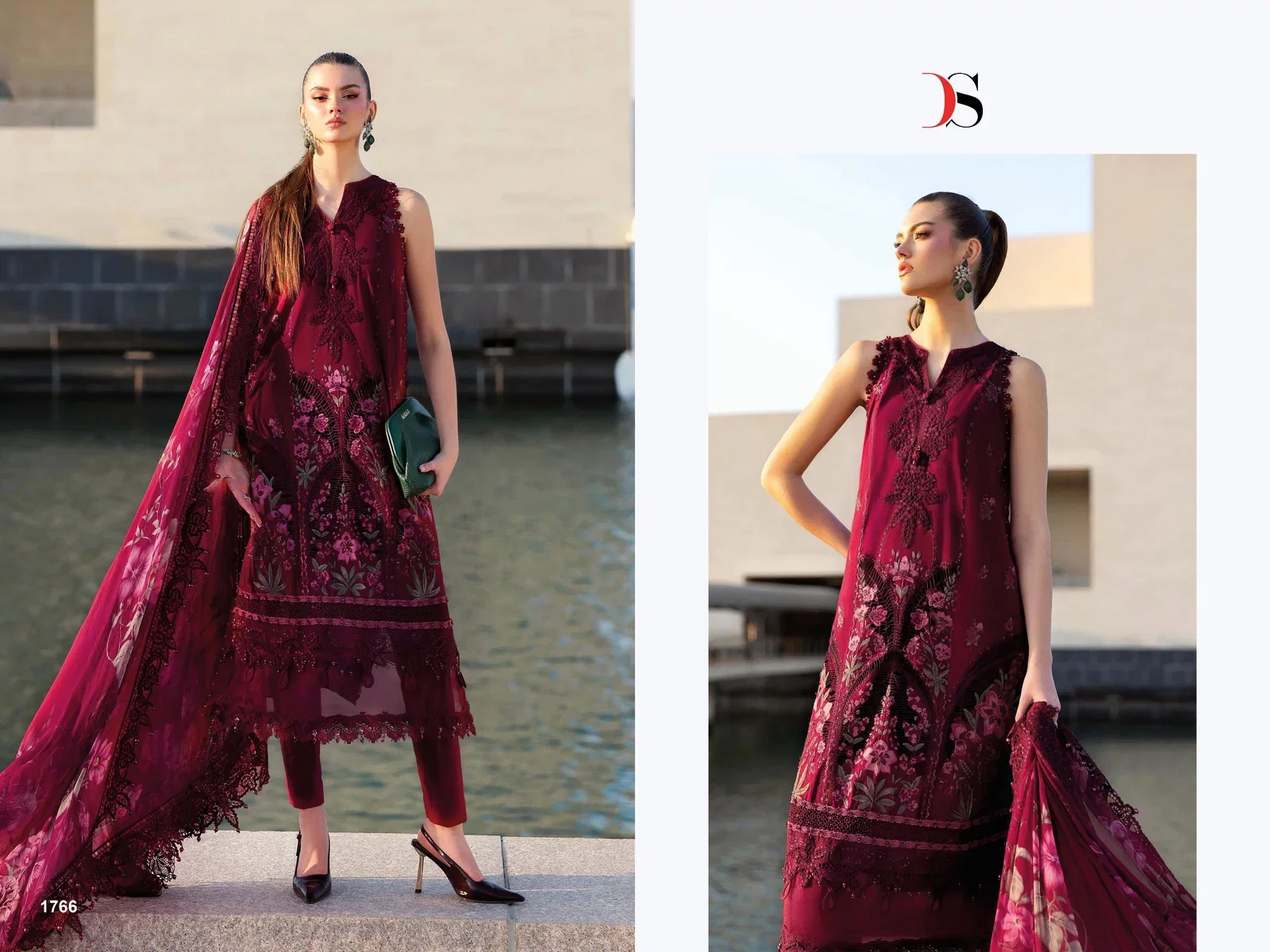 Deepsy Maria B Premium Embroidered Vol 3 Chiffon Dupatta Cotton With Self Embroidered Salwar Kameez