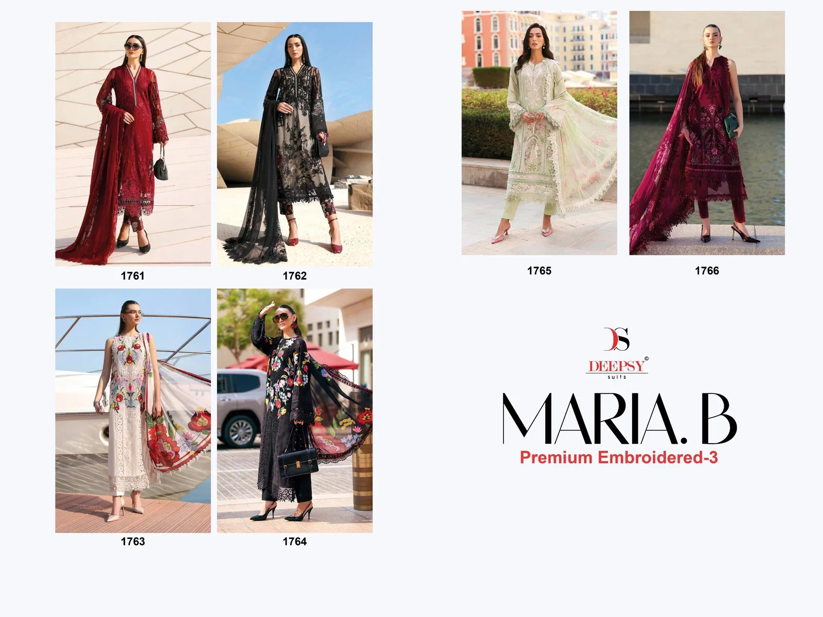 Deepsy Maria B Premium Embroidered Vol 3 Chiffon Dupatta Cotton With Self Embroidered Salwar Kameez