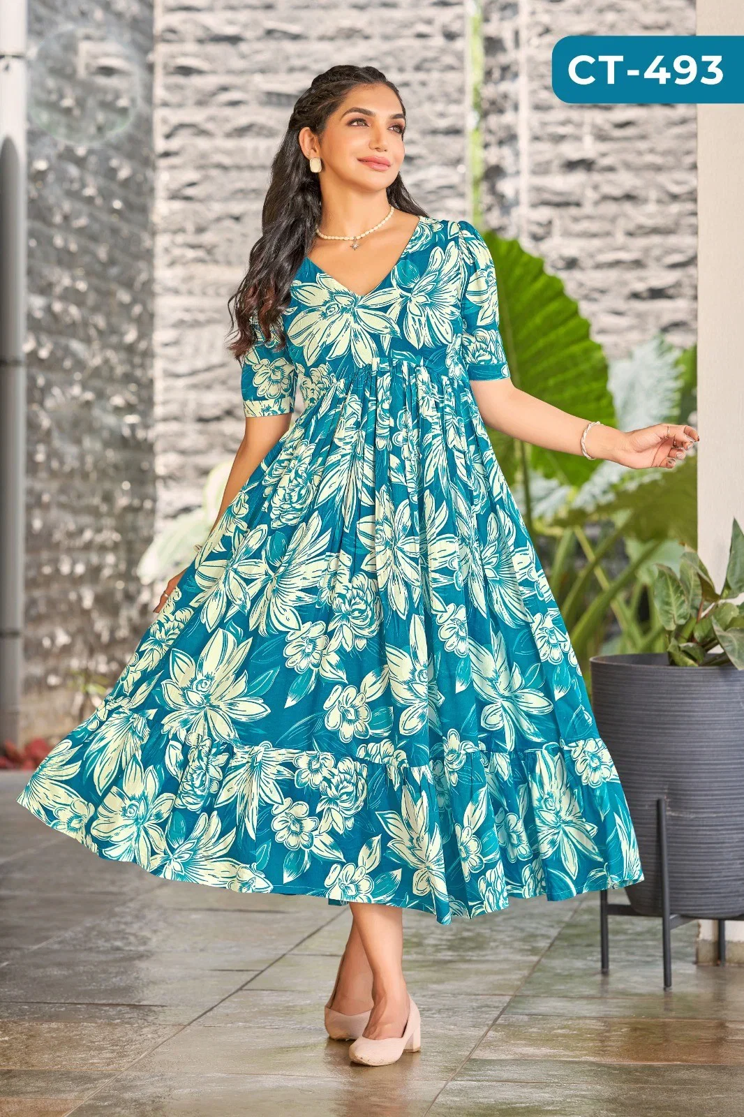 Ctz Rambha Rayon Printed Balloon Sleeve One Piece Top Collection