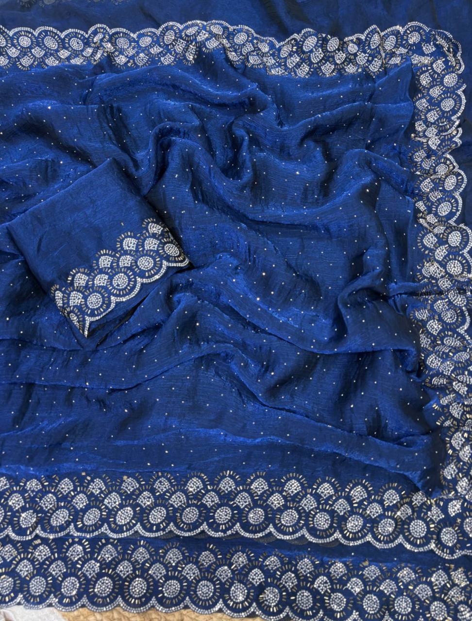Khushi Saree Mg Chiffon Silk Jarkan Worked Saree Collection
