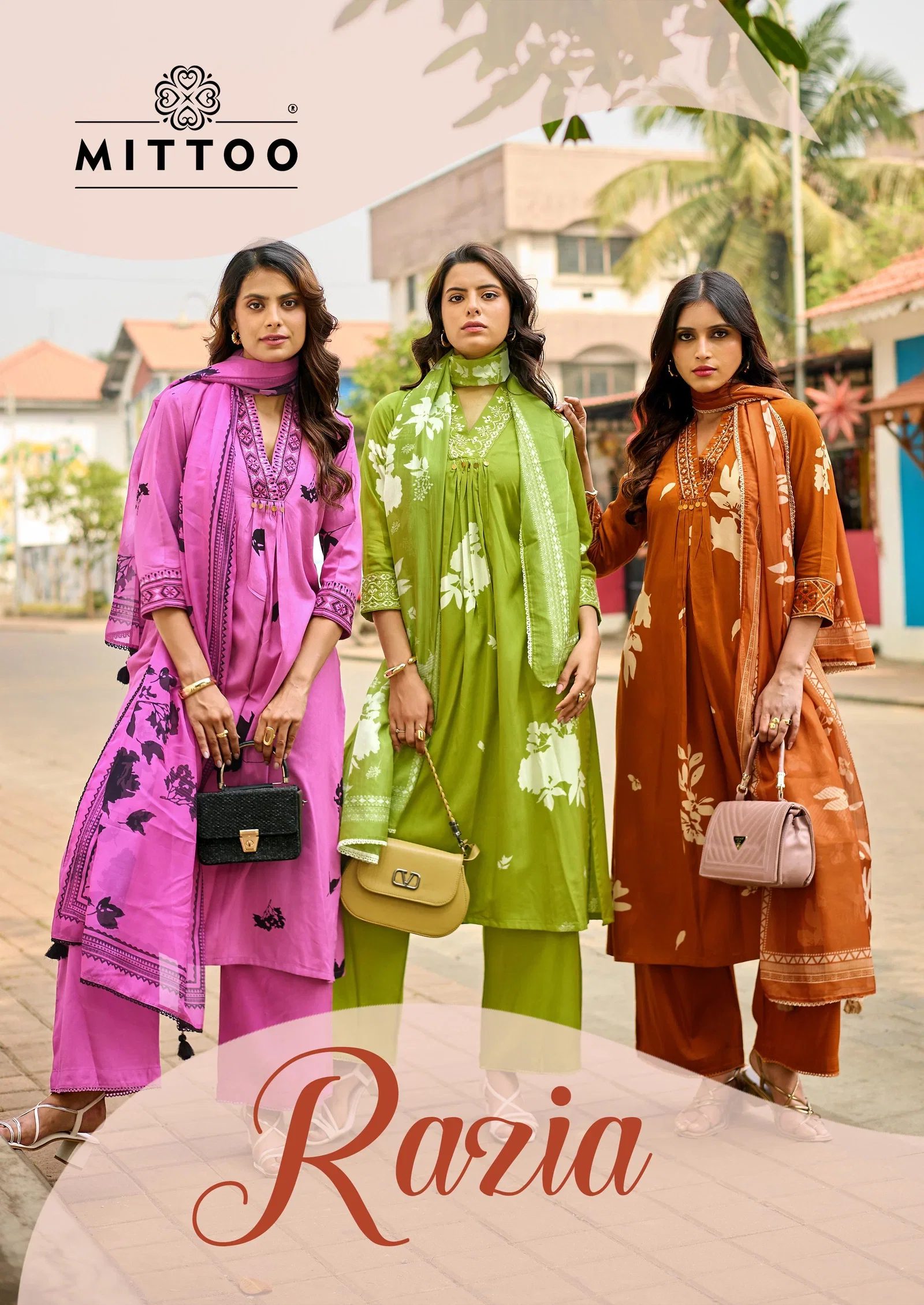 Mittoo Razia Rayon Print Handworked Kurti With Bottom Dupatta